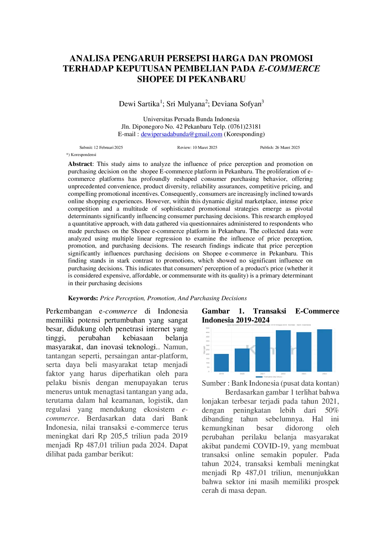 JURIS Analisa Pengaruh Persepsi Harga Dan Promosi Terhadap Keputusan Pembelian Pada E Commerce Shopee Di Pekanbaru