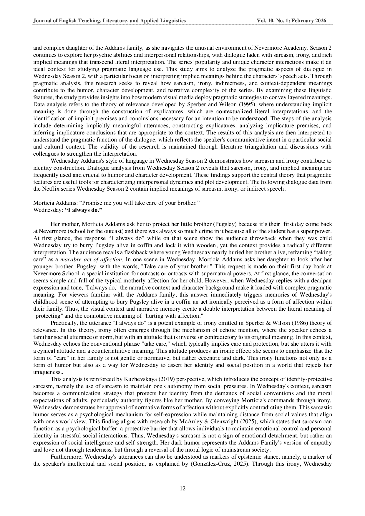 JURIS Pragmatic Analysis of Dialogue in Wednesday Season 2 Interpreting Implied Meanings