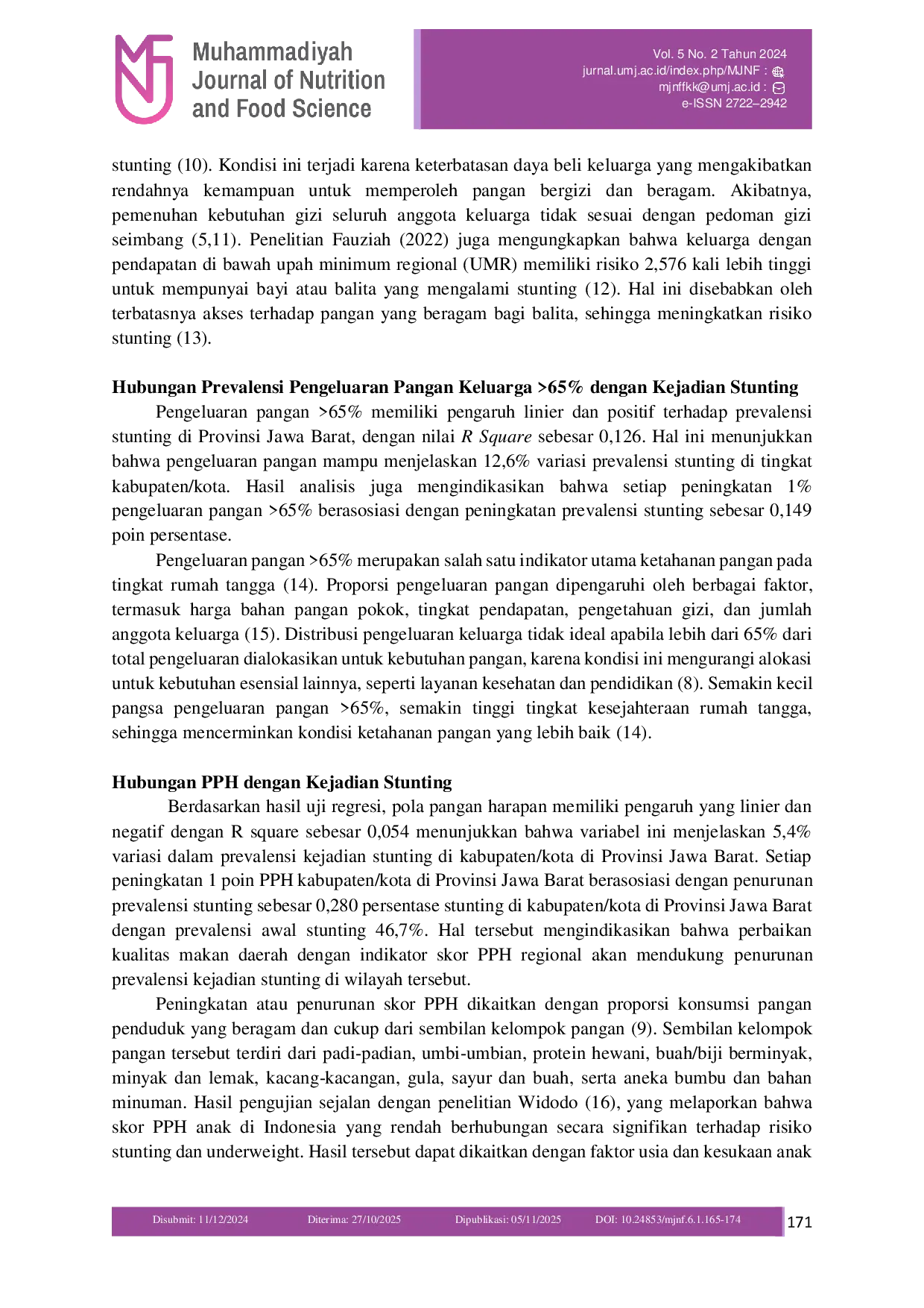 JURIS Keterkaitan Skor Pola Pangan Harapan dan Indikator Indeks Ketahanan Pangan Terhadap Perkembangan Prevalensi Stunting di Provinsi Jawa Barat 2021 2023