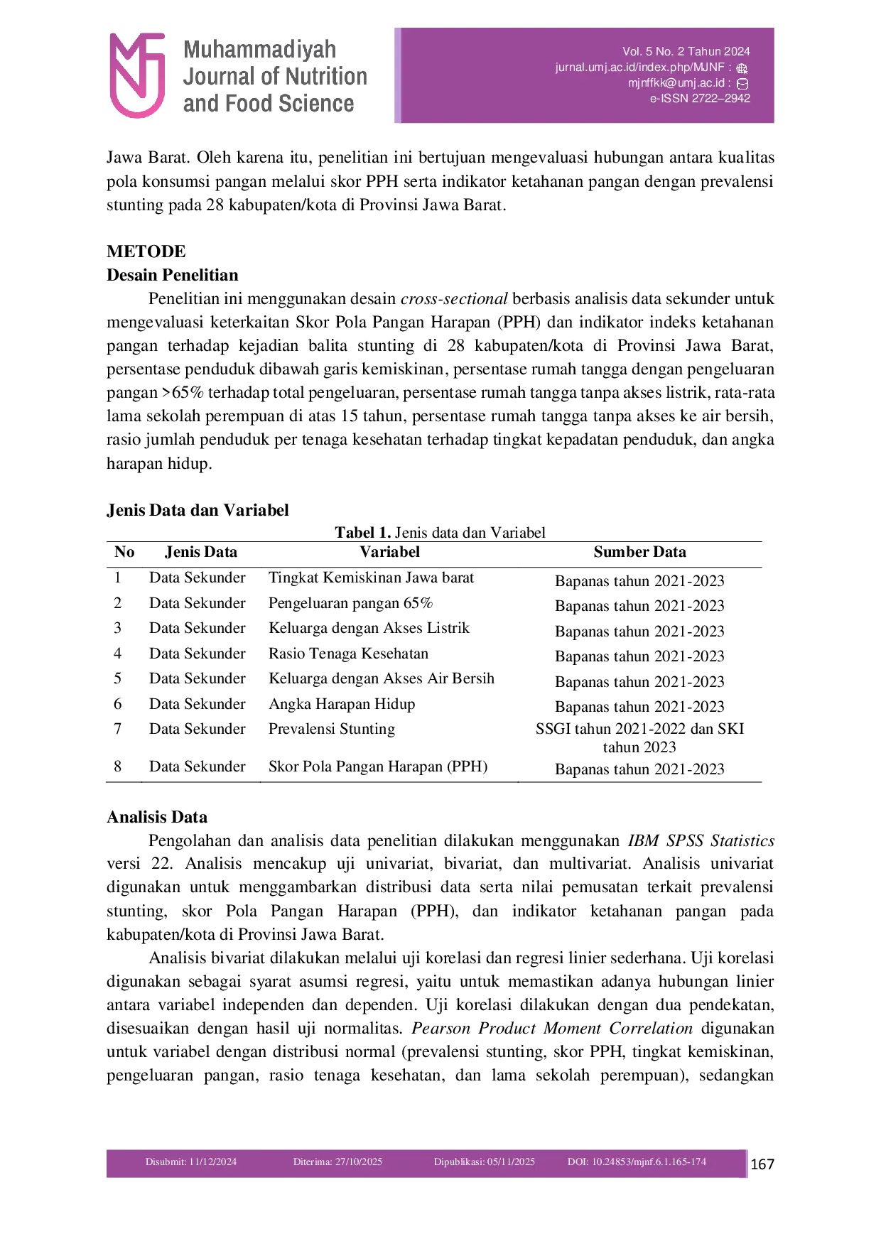 JURIS Keterkaitan Skor Pola Pangan Harapan dan Indikator Indeks Ketahanan Pangan Terhadap Perkembangan Prevalensi Stunting di Provinsi Jawa Barat 2021 2023