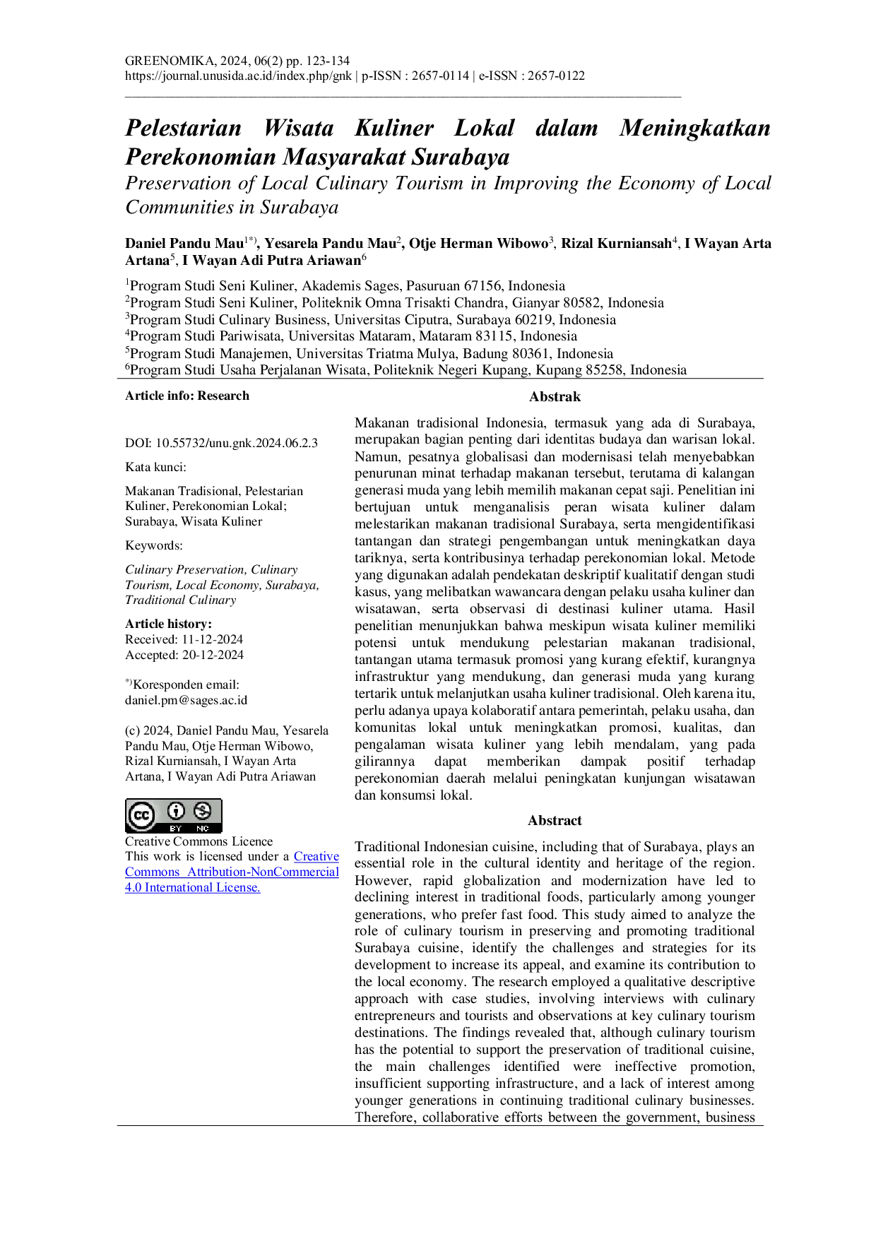 JURIS Preservation of Local Culinary Tourism in Improving the Economy of Local Communities in Surabaya