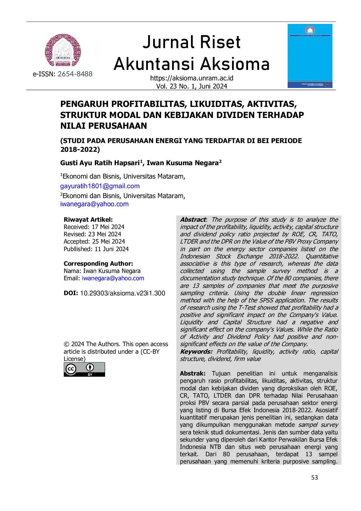 JURIS Pengaruh Profitabilitas Likuiditas Aktivitas Struktur Modal Dan Kebijakan Dividen Terhadap Nilai Perusahaan
