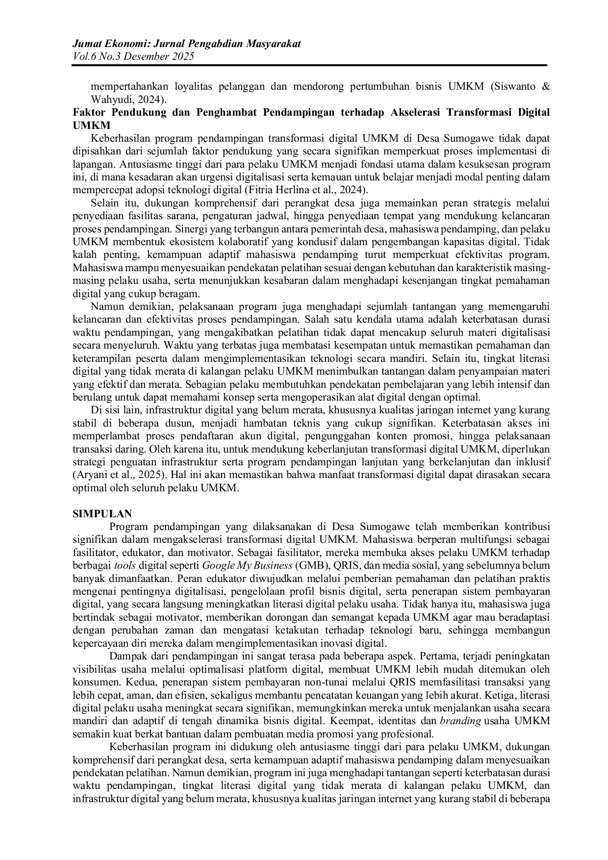 JURIS Peran Pendampingan Dalam Akselerasi Transformasi Digital UMKM di Desa Sumogawe