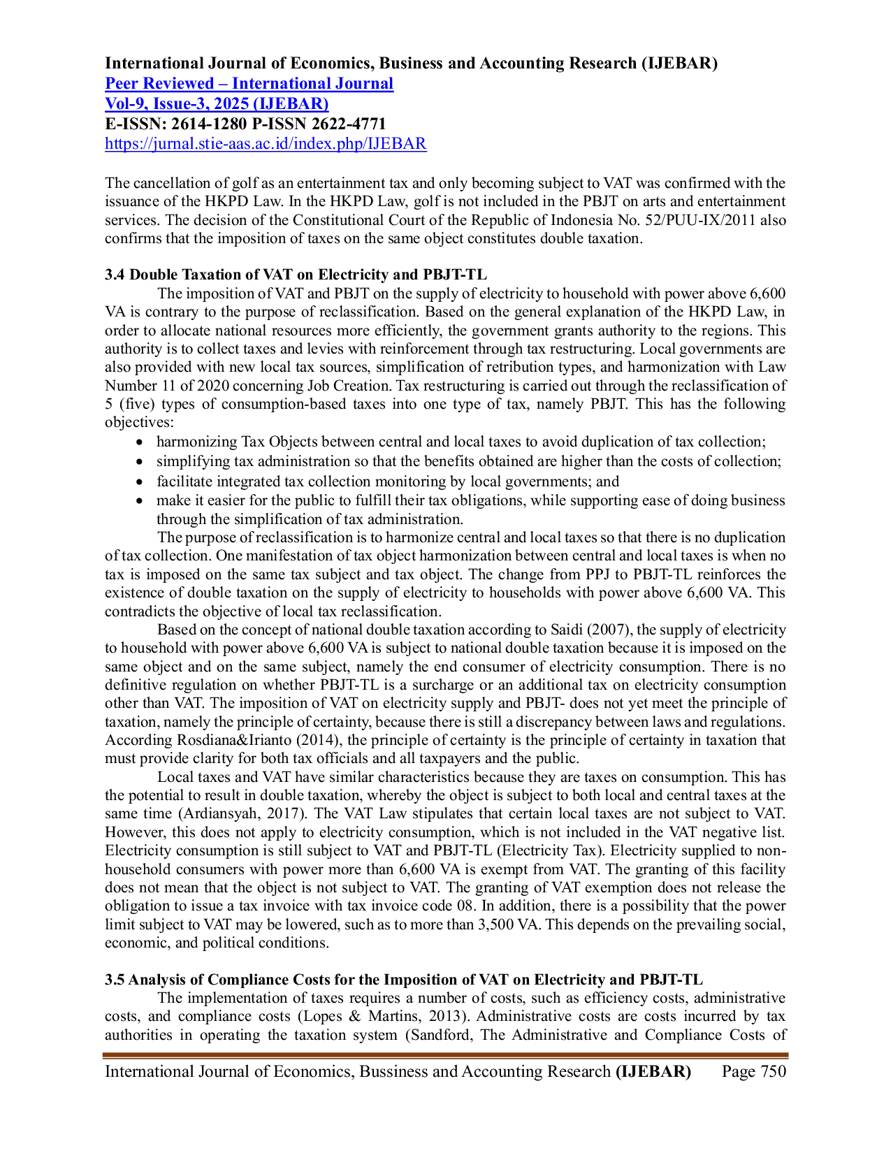 JURIS Analysis Of The Potential For Double Taxation On Household Electricity Consumption With Power Above 6 600 VoltAcAmpere Review From Compliance Costs