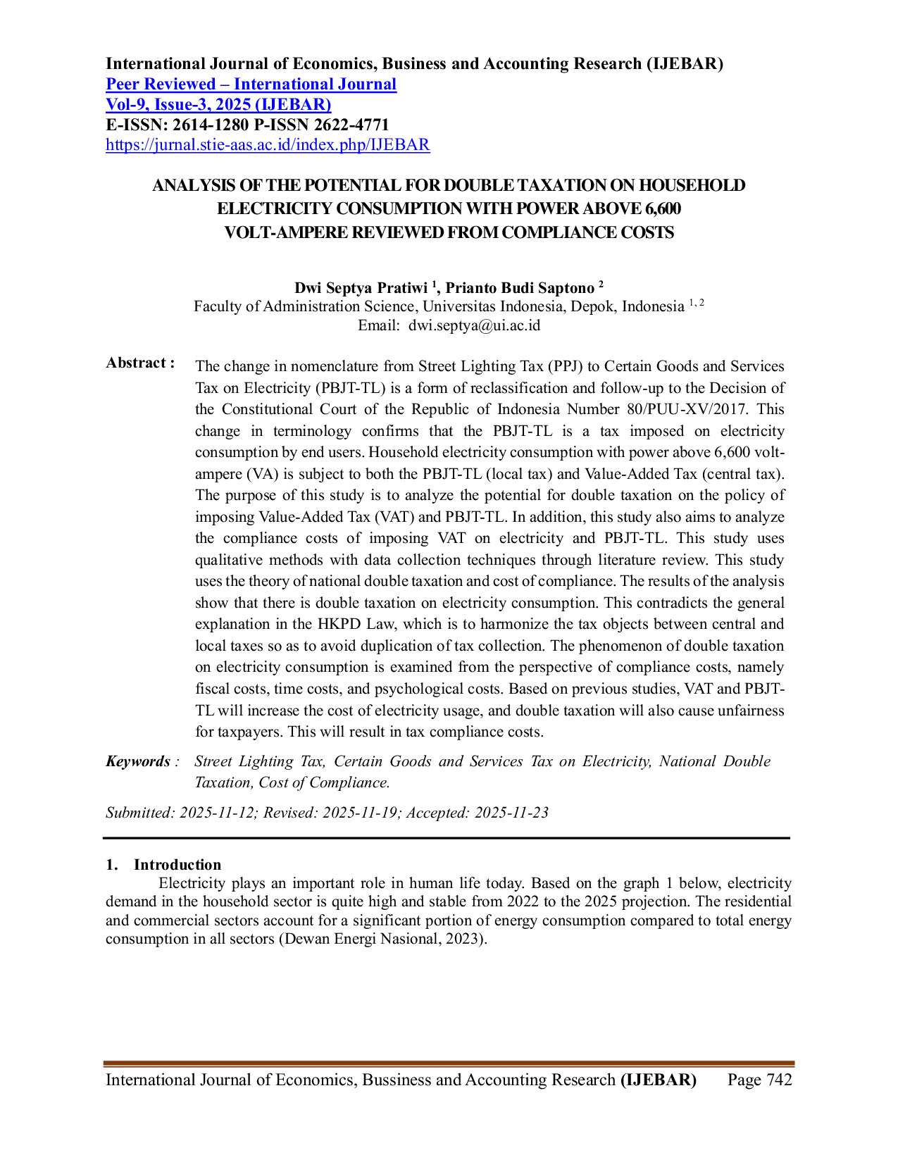 JURIS Analysis Of The Potential For Double Taxation On Household Electricity Consumption With Power Above 6 600 VoltAcAmpere Review From Compliance Costs