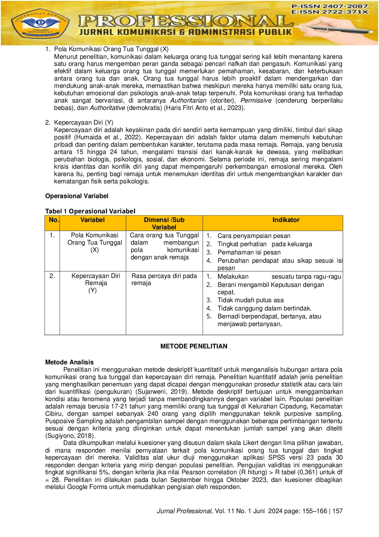 JURIS Analisis Kepercayaan Diri Remaja Melalui Pola Komunikasi Orang Tua Tunggal