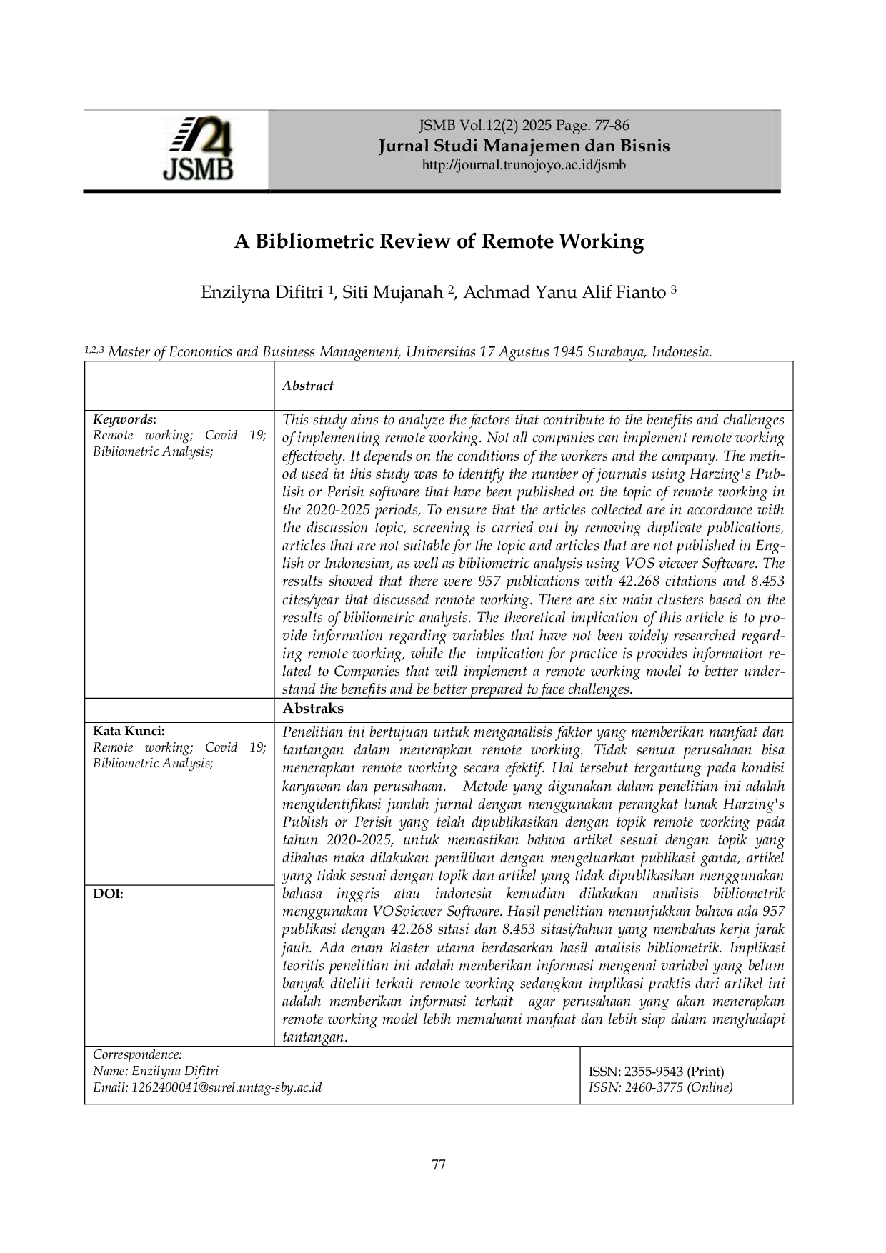 JURIS A Bibliometric Review of Remote Working