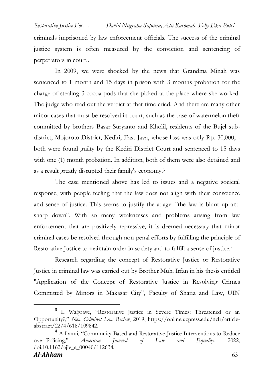 JURIS Restorative Justice for Perpetrators of Theft Crimes Caused by Poverty