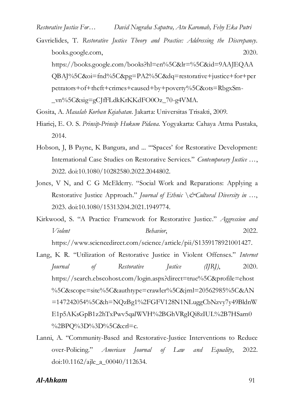 JURIS Restorative Justice for Perpetrators of Theft Crimes Caused by Poverty