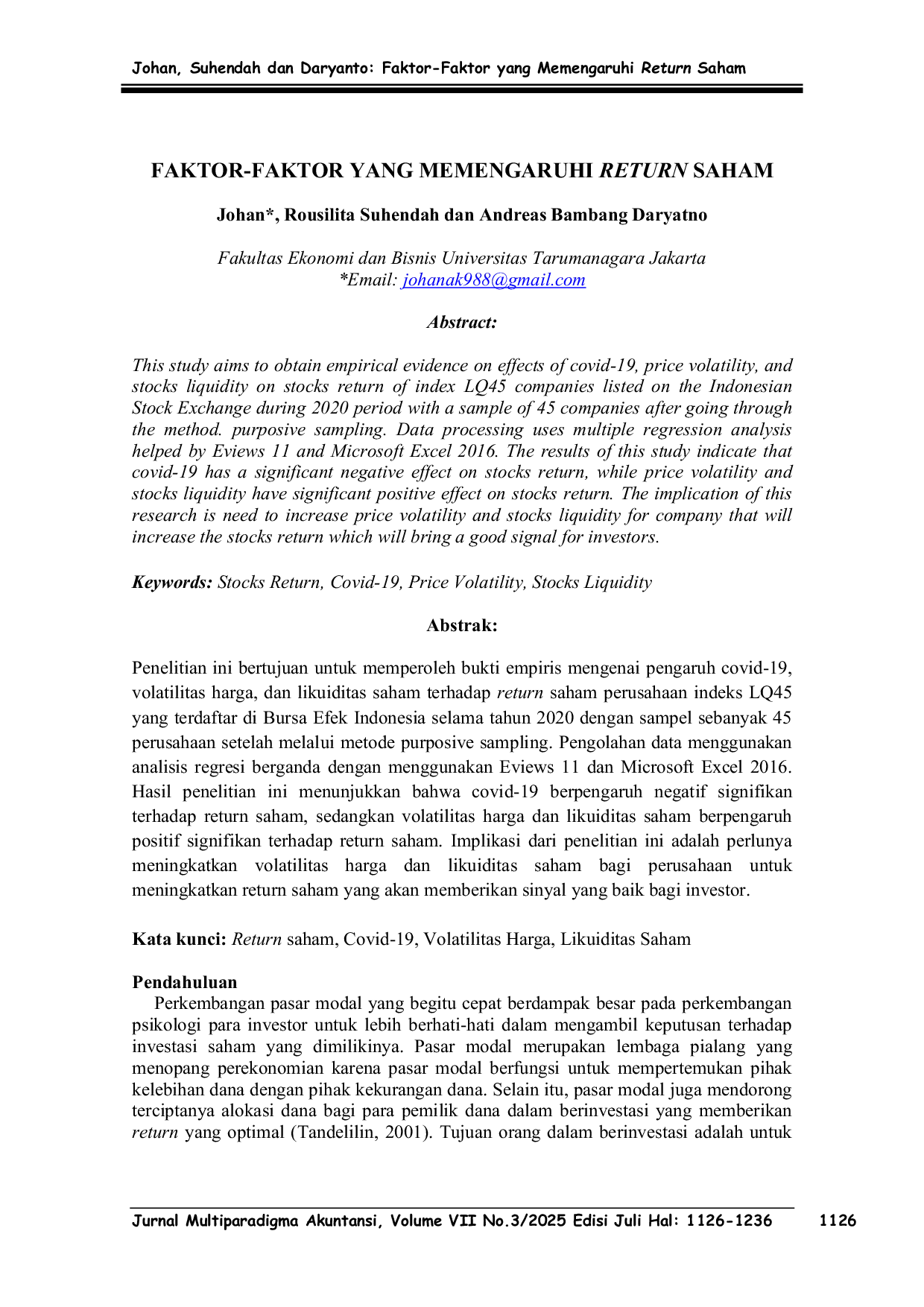 JURIS FAKTOR FAKTOR YANG MEMENGARUHI RETURN SAHAM
