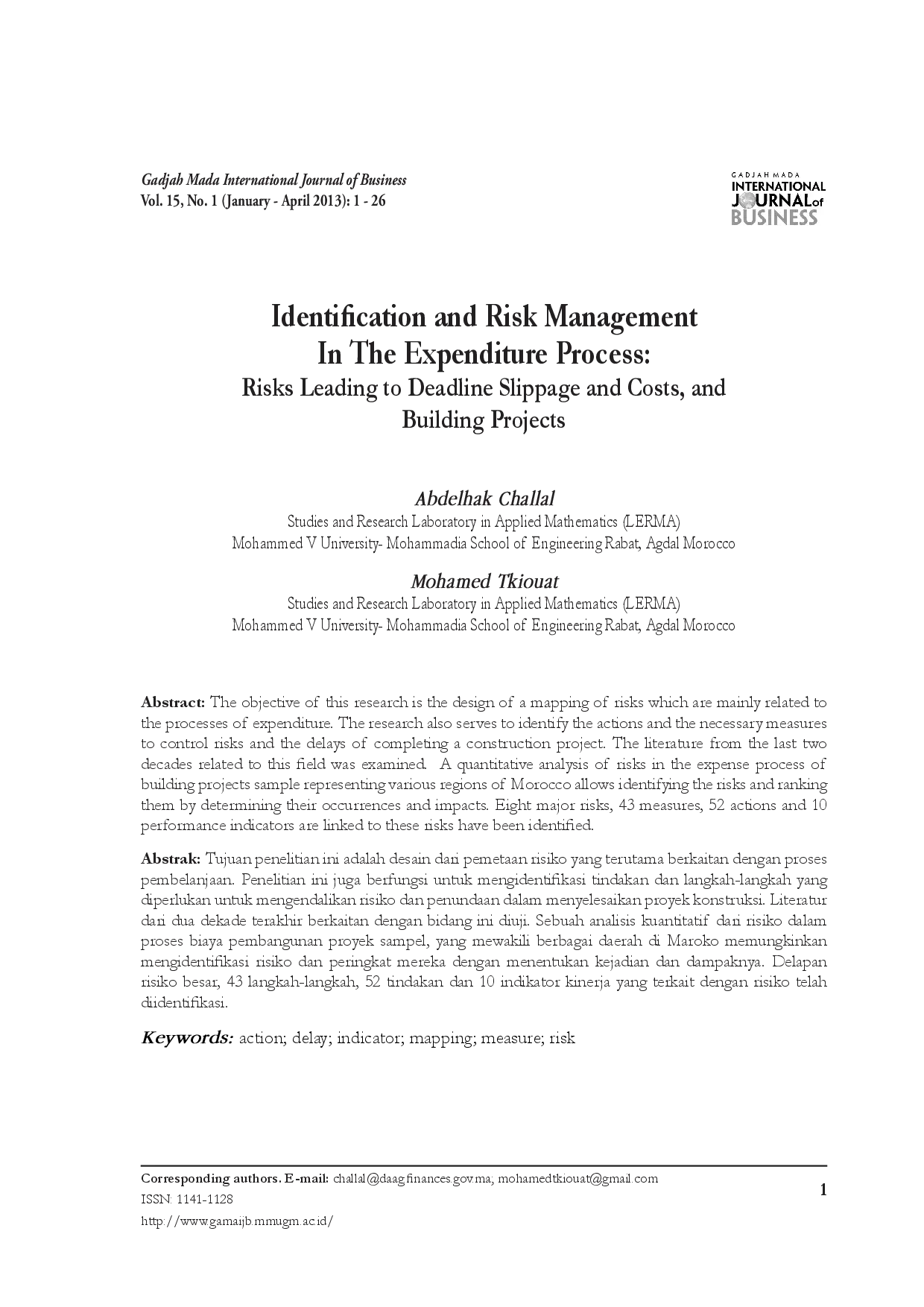 juris Identification and Risk Management In The Expenditure Process Risks Leading to Deadline Slippage and Costs and Building Projects