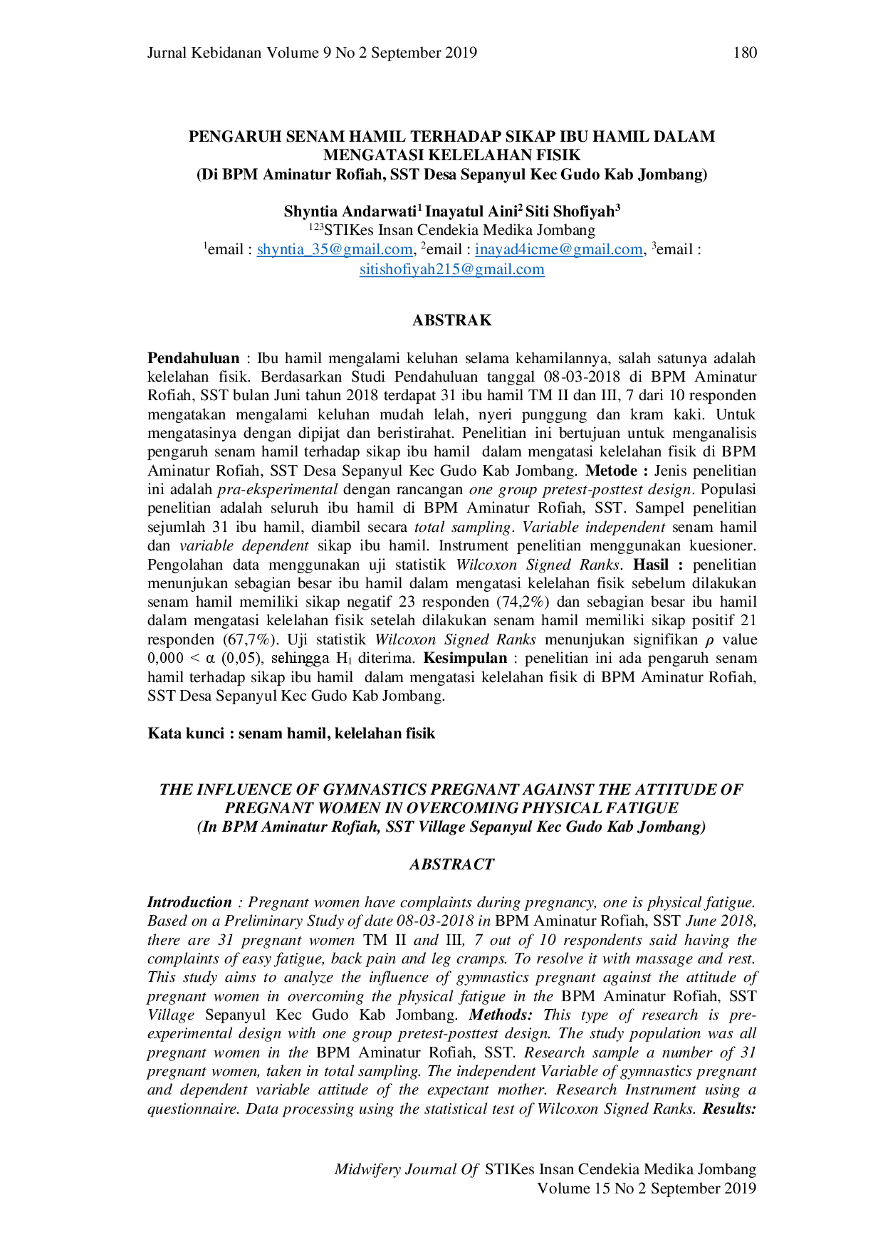 juris Pengaruh Senam Hamil terhadap Sikap Ibu Hamil dalam Mengatasi Kelelahan Fisik