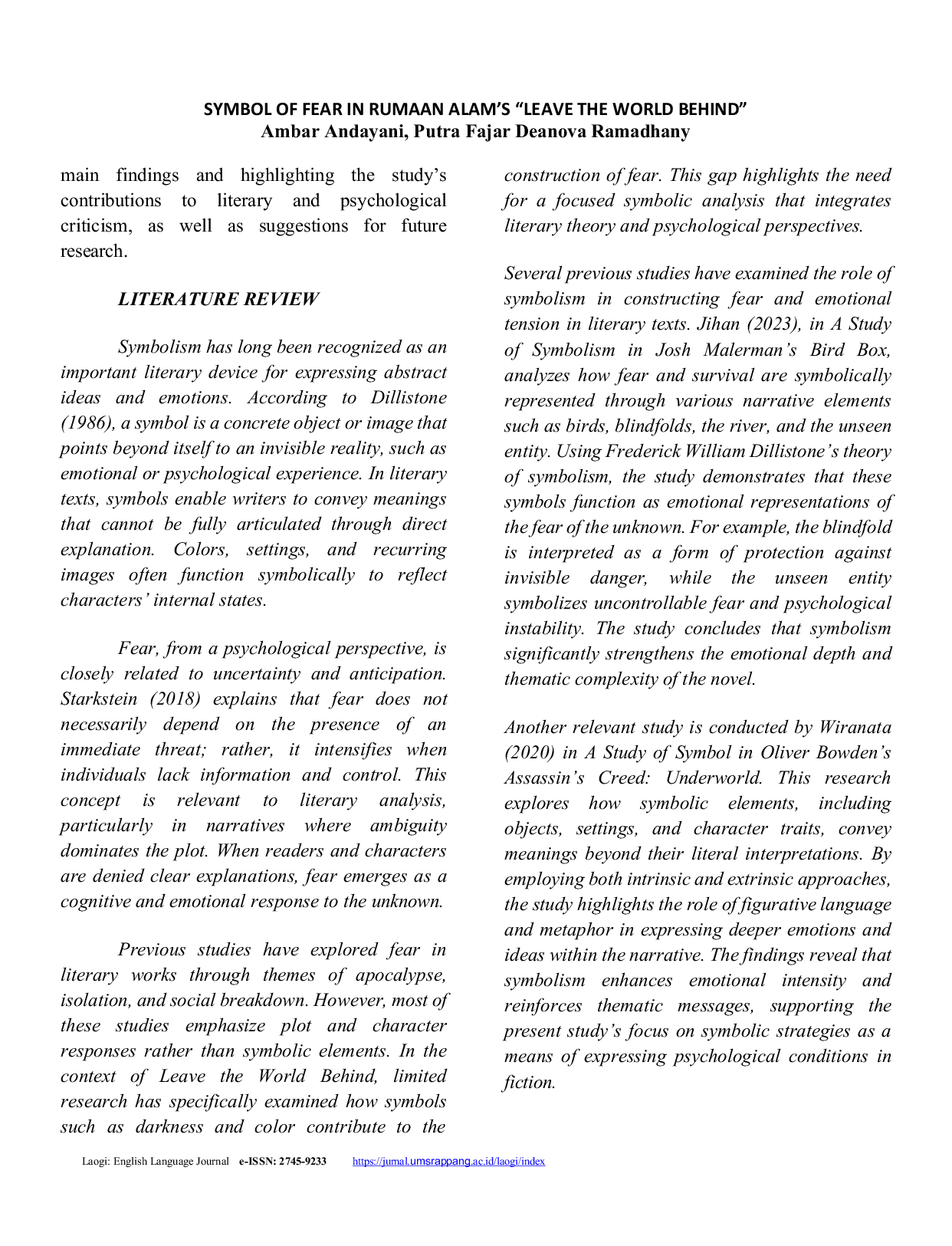 JURIS Symbol of Fear in Rumaan Alam s Leave the World Behind