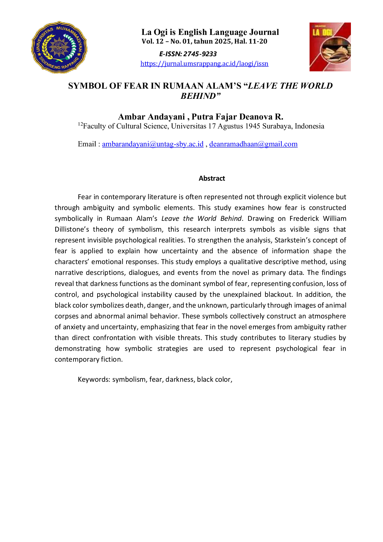 JURIS Symbol of Fear in Rumaan Alam s Leave the World Behind