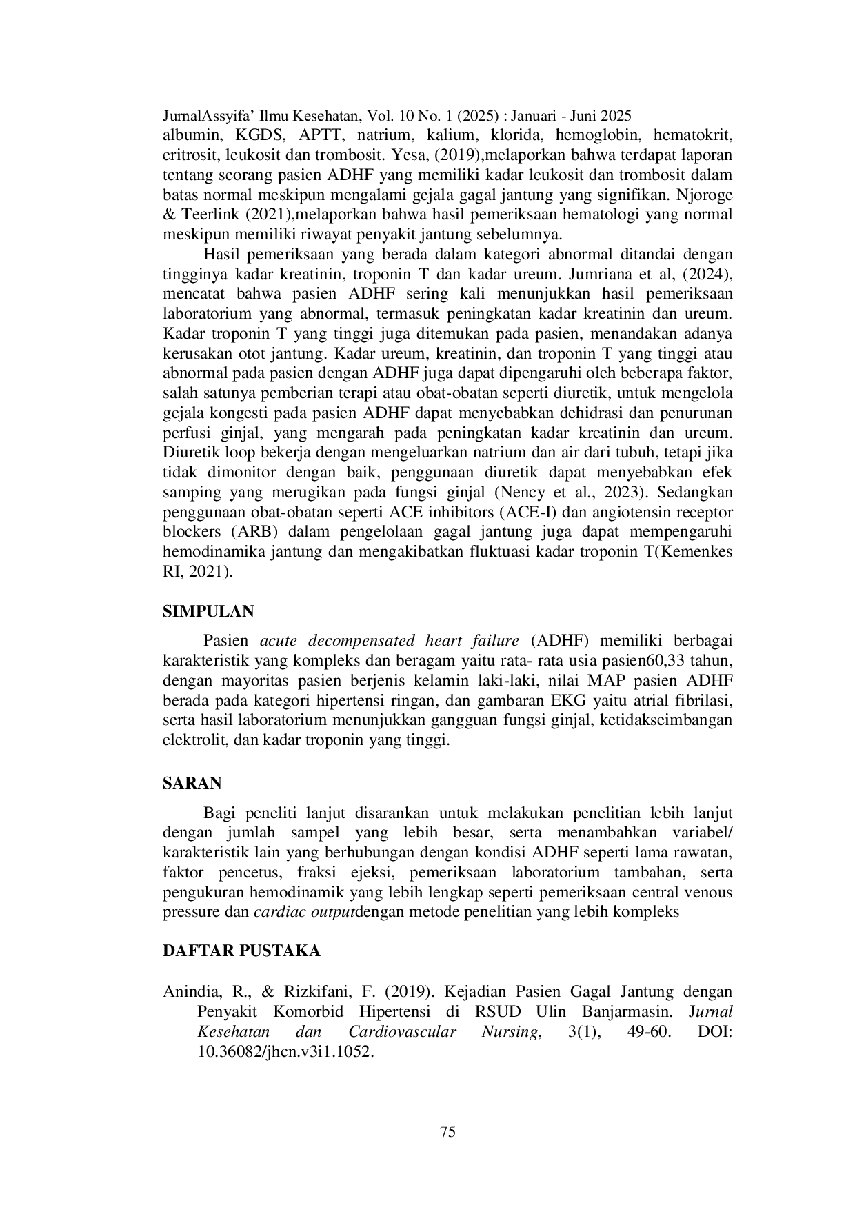 JURIS Karakteristik Pasien Acute Decompensated Heart Failure ADHF Di RSUD dr Zainoel Abidin Banda Aceh