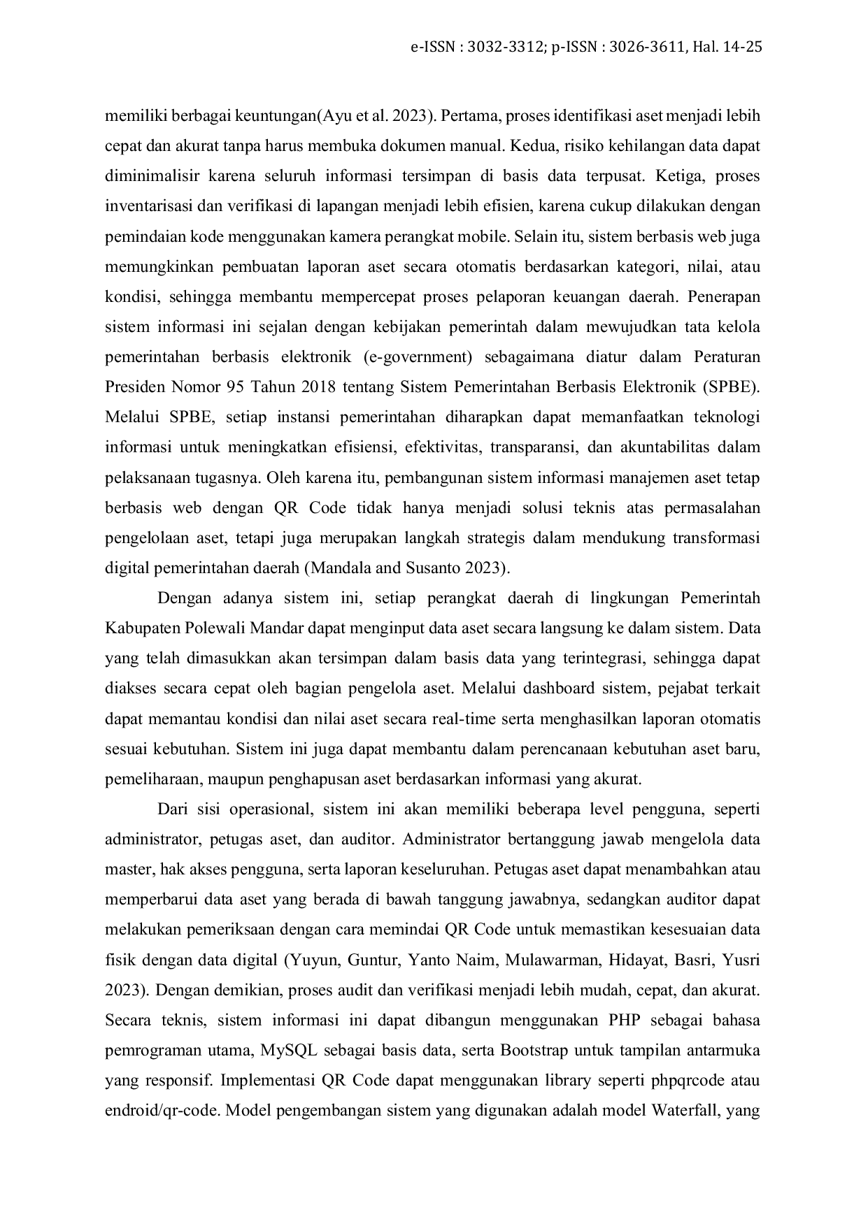 JURIS Sistem Informasi Manajemen Aset Tetap Pemerintah Kabupaten Poleweli Mandar Berbasis Website Menggunaka Qr Code