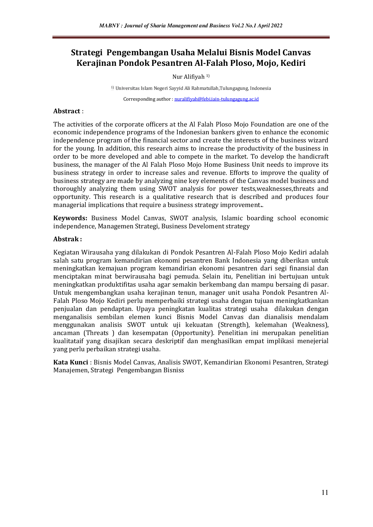 JURIS A Strategy Business Development Strategy Trough The Canvas Model Artwork House AL FALAH Ploso Mojo