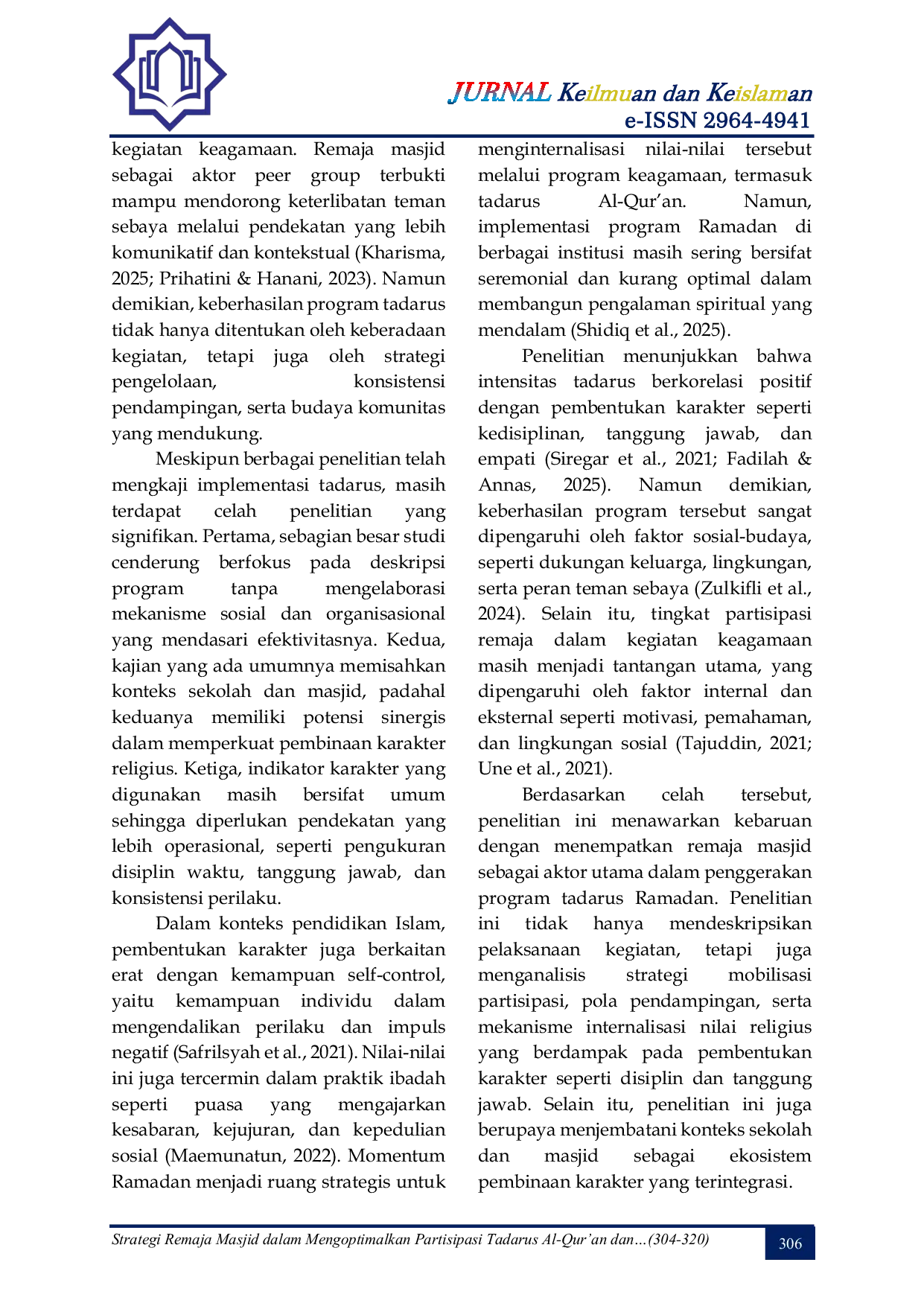 JURIS Strategi Remaja Masjid dalam Mengoptimalkan Partisipasi Tadarus Al Qur an dan Dampaknya terhadap Karakter Religius Remaja