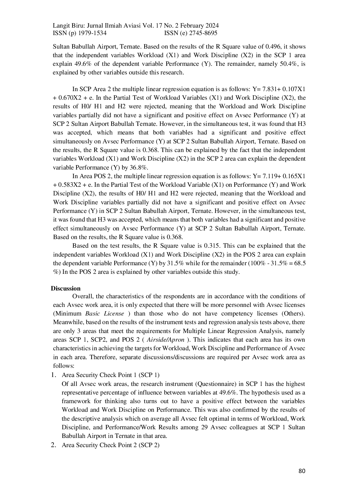 JURIS Analysis of the Influence of Workload and Work Discipline on the Performance of Avsec at Sultan Babullah Ternate Airport