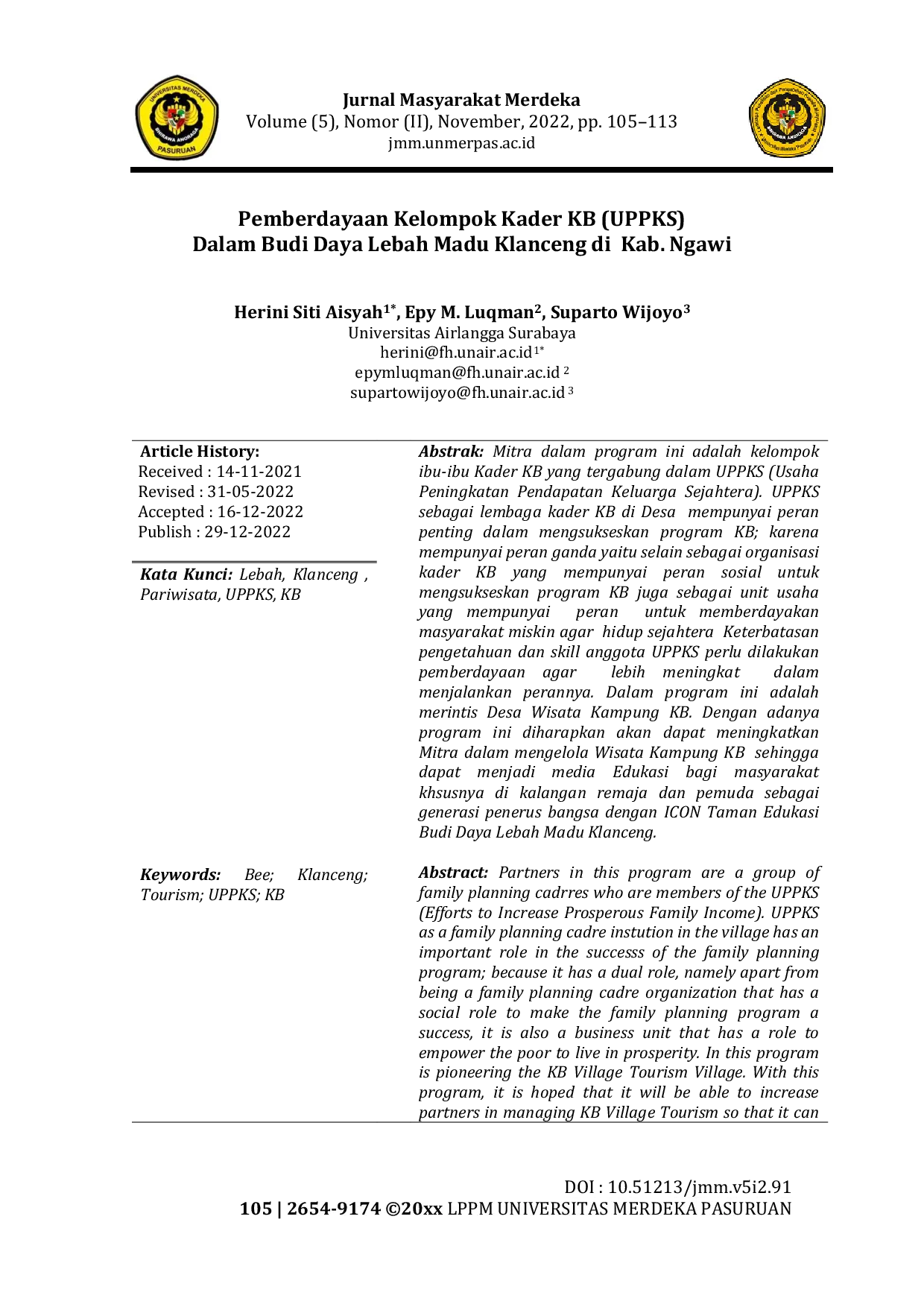 JURIS Pemberdayaan Kelompok Kader KB UPPKS Dalam Budi Daya Lebah Madu Klanceng di Kab Ngawi