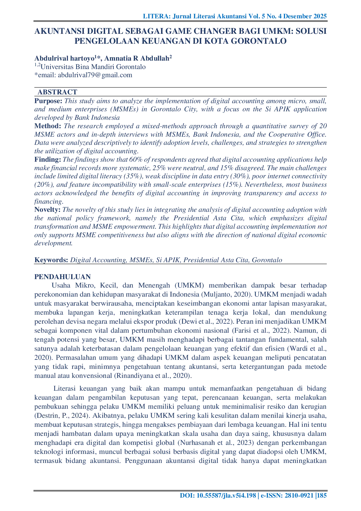 JURIS Akuntansi Digital Sebagai Game Changer Bagi Umkm Solusi Pengelolaan Keuangan di Kota Gorontalo
