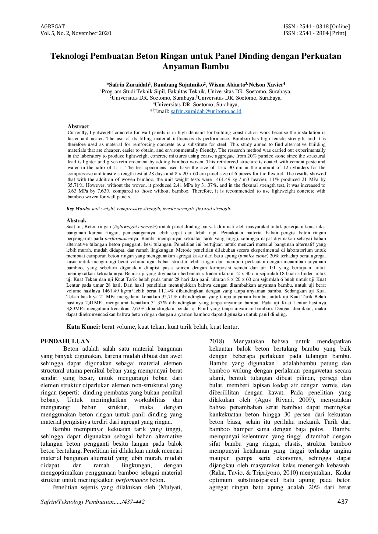 JURIS Teknologi Pembuatan Beton Ringan untuk Panel Dinding dengan Perkuatan Anyaman Bambu