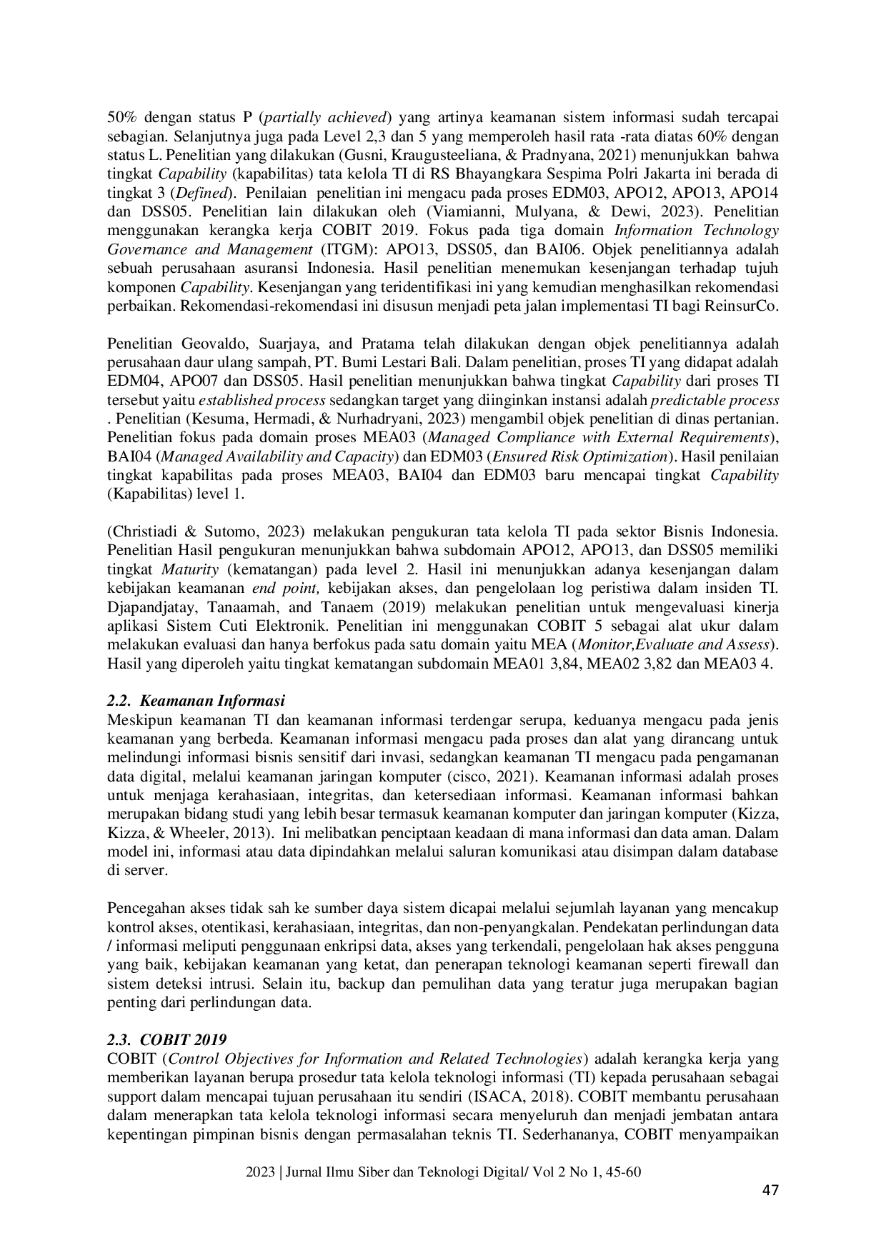 JURIS Evaluasi Tingkat Capability Keamanan Sistem Informasi PT CPPI Menggunakan Framework COBIT 2019