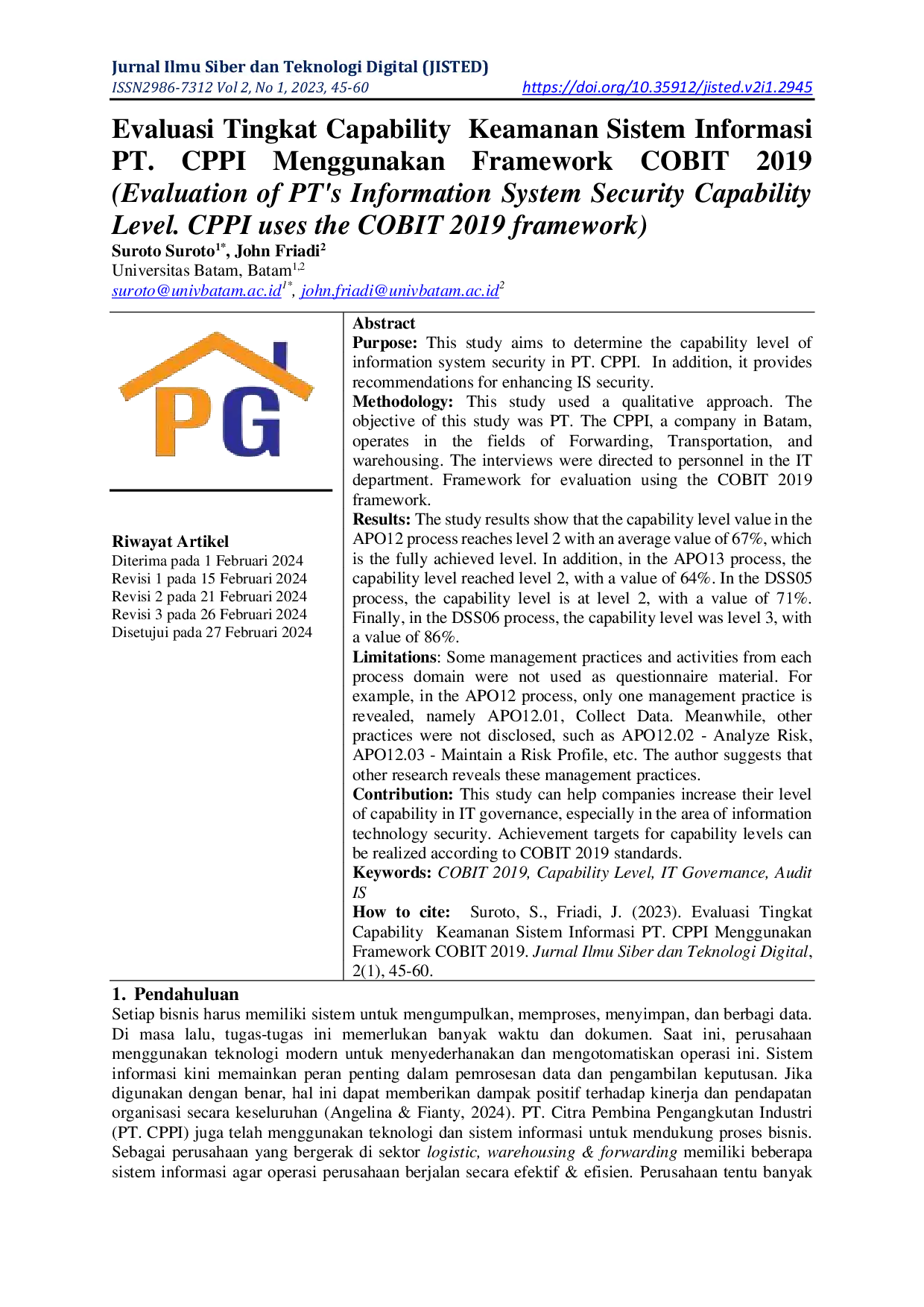 JURIS Evaluasi Tingkat Capability Keamanan Sistem Informasi PT CPPI Menggunakan Framework COBIT 2019