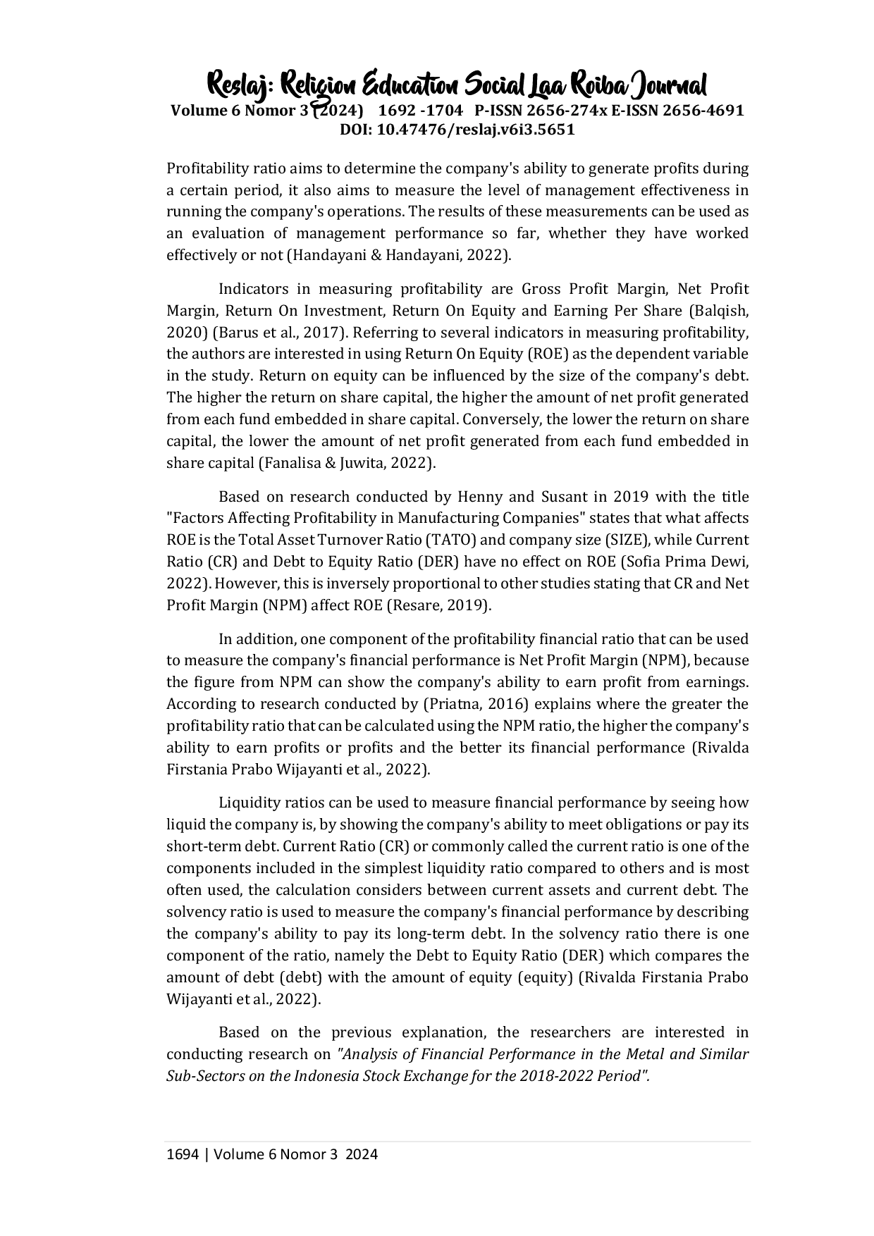 JURIS Analysis Of Financial Performance In The Metal Sub Sector And The Like On The Indonesian Stock Exchange For The Period 2018 2022