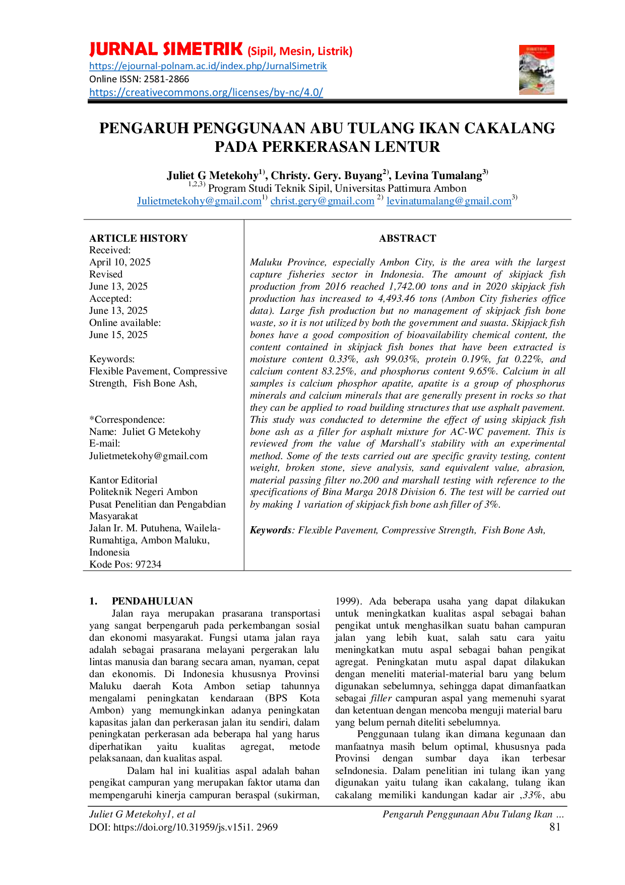 JURIS PENGARUH PENGGUNAAN ABU TULANG IKAN CAKALANG PADA PERKERASAN LENTUR