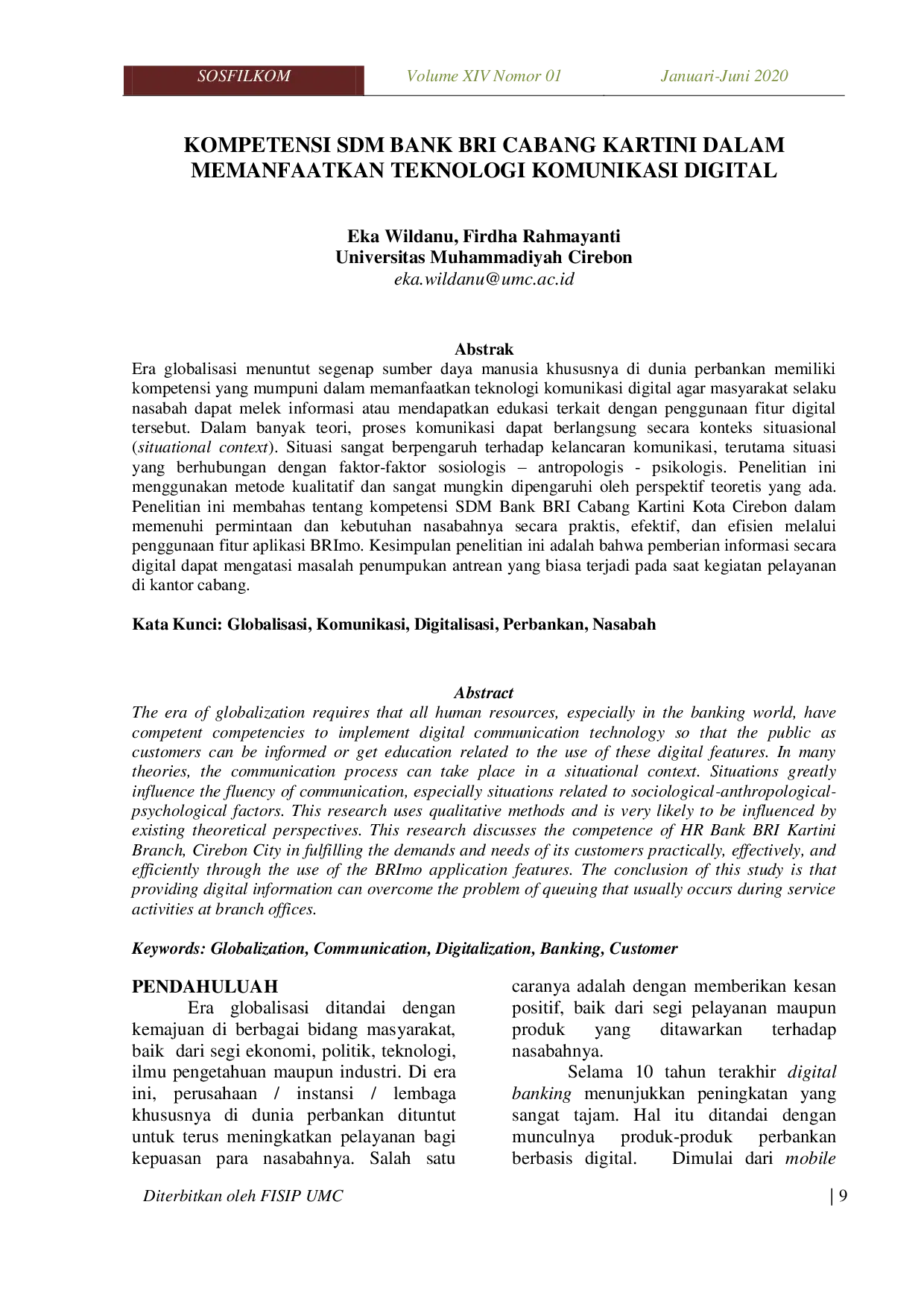 JURIS Kompetensi Sdm Bank Bri Cabang Kartini Dalam Memanfaatkan Teknologi Komunikasi Digital