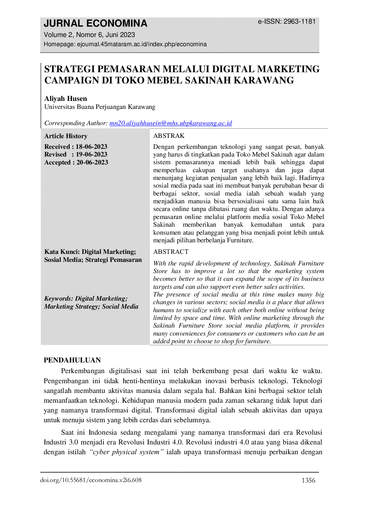 JURIS Strategi Pemasaran Melalui Digital Marketing Campaign Di Toko Mebel Sakinah Karawang
