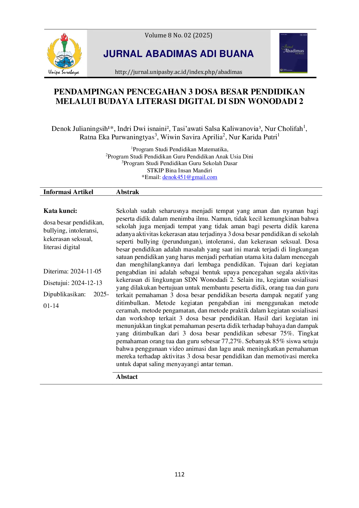 JURIS Pendampingan Pencegahan 3 Dosa Besar Pendidikan Melalui Budaya Literasi Digital Di Sdn Wonodadi 2