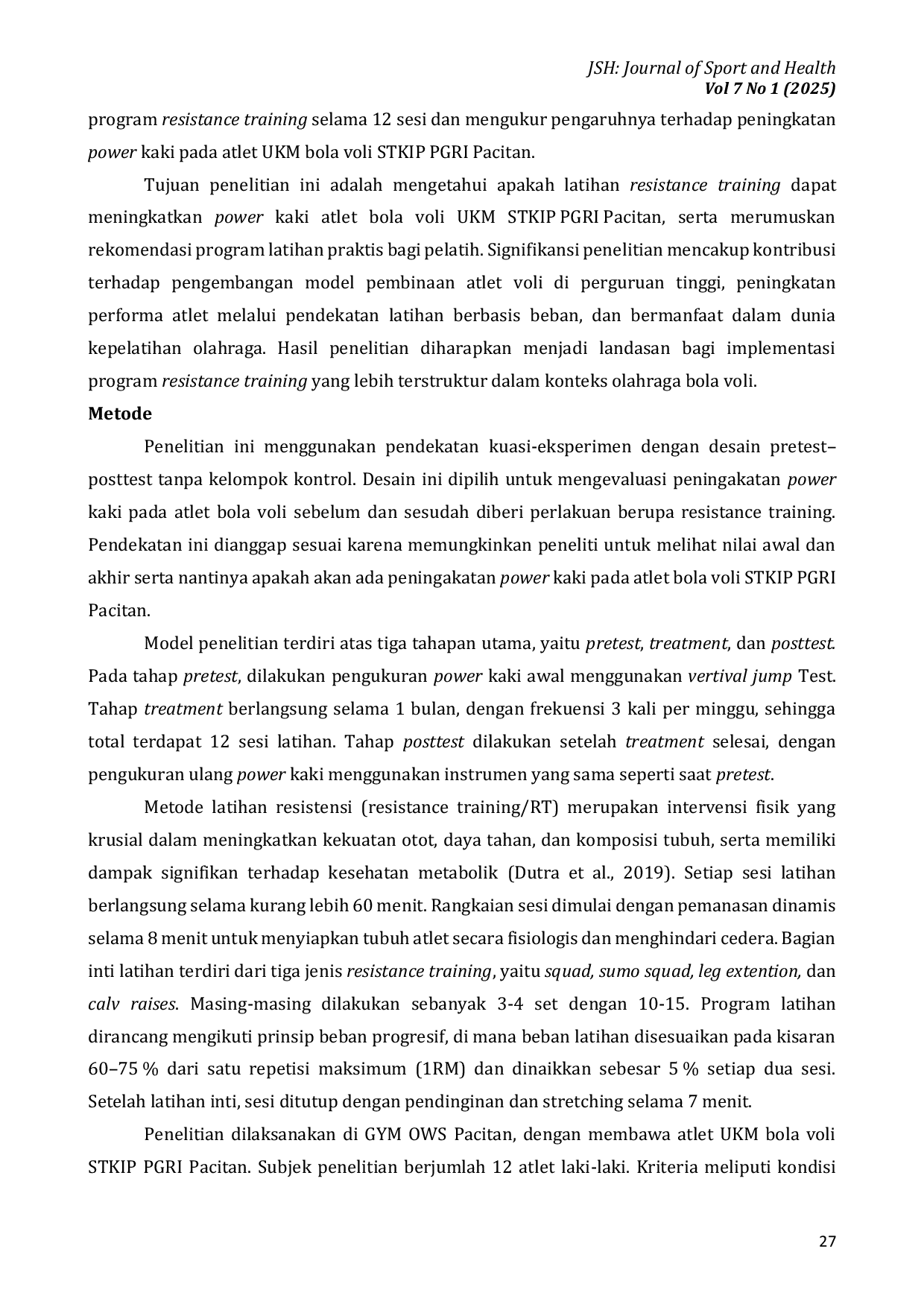 JURIS Resistance Training Untuk Meningkatkan Power