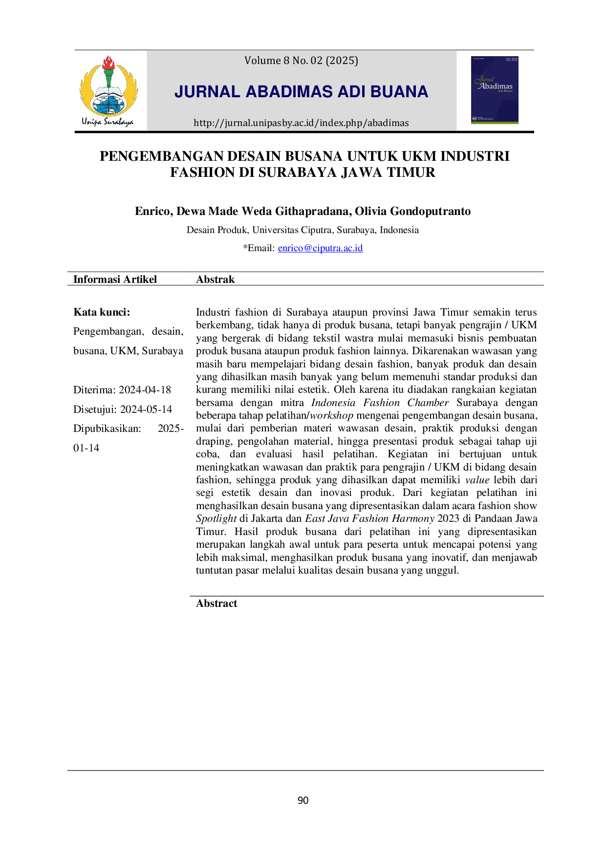 JURIS Pengembangan Desain Busana Untuk Ukm Industri Fashion Di Surabaya Jawa Timur