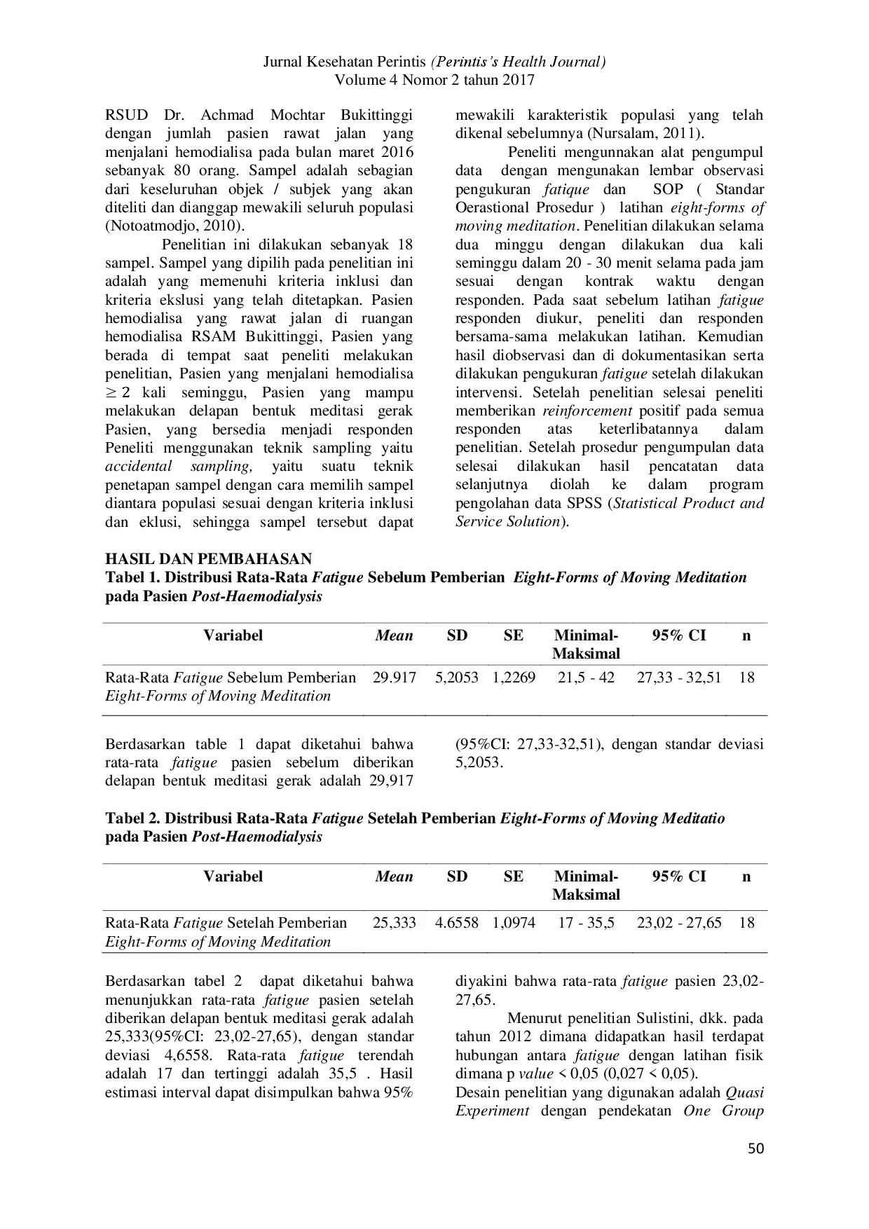 juris Pengaruh Eight Forms Of Moving Meditation Terhadap Penurunan Fatigue Pada Pasien Post Haemodialysis