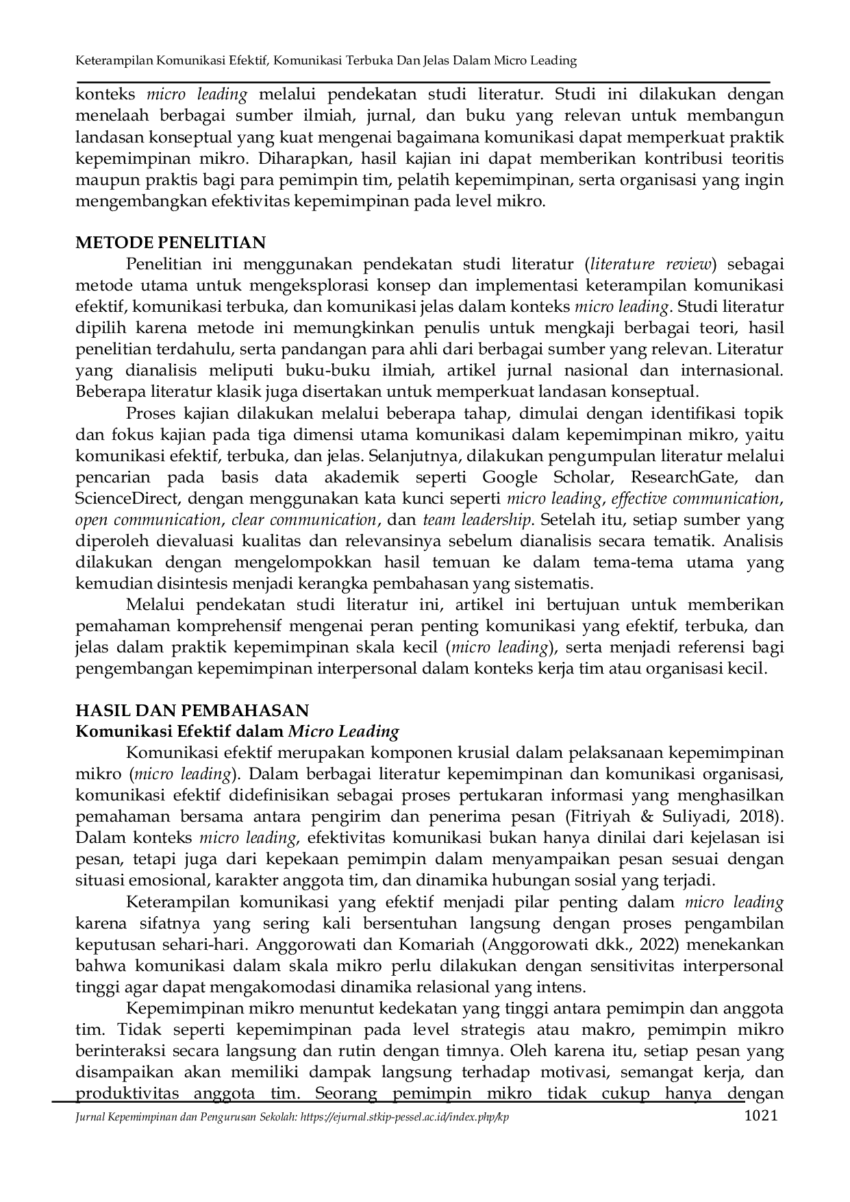 JURIS Keterampilan Komunikasi Efektif Komunikasi Terbuka Dan Jelas Dalam Micro Leading