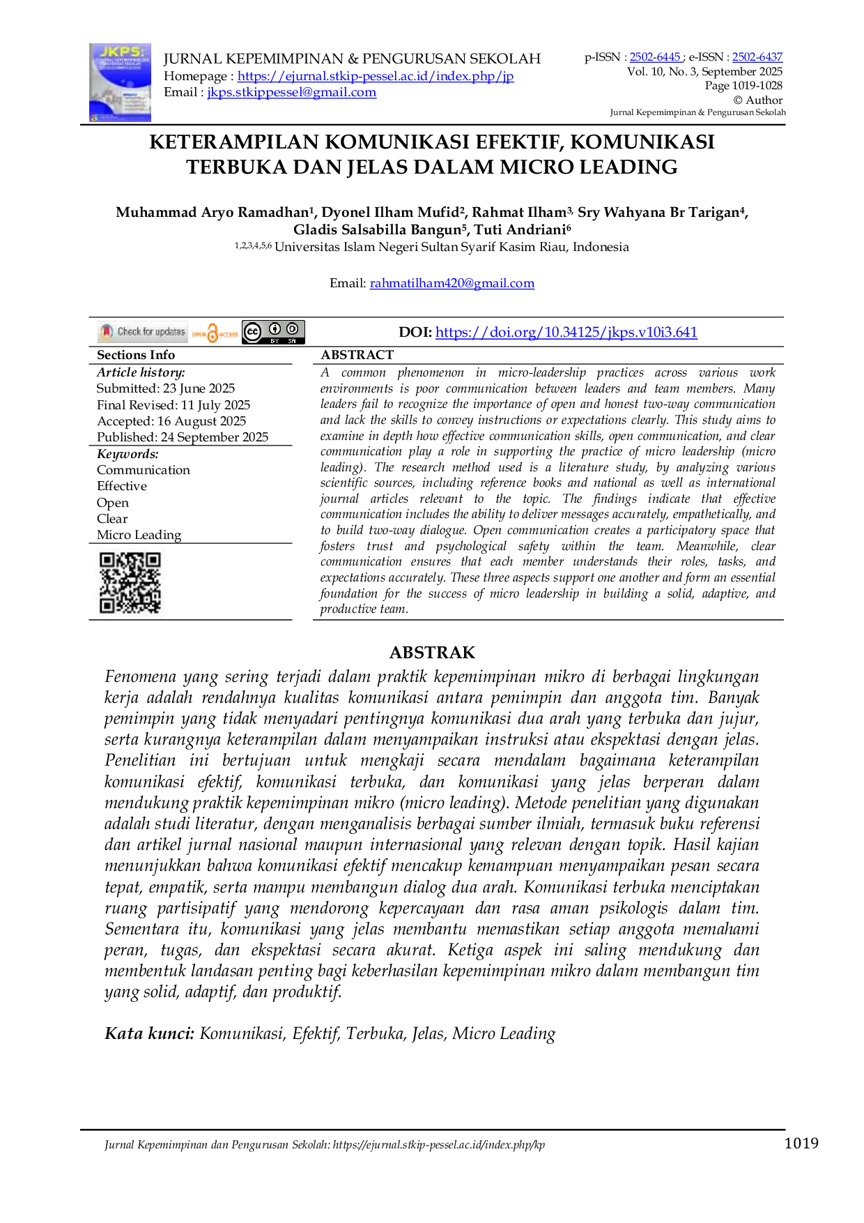 JURIS Keterampilan Komunikasi Efektif Komunikasi Terbuka Dan Jelas Dalam Micro Leading