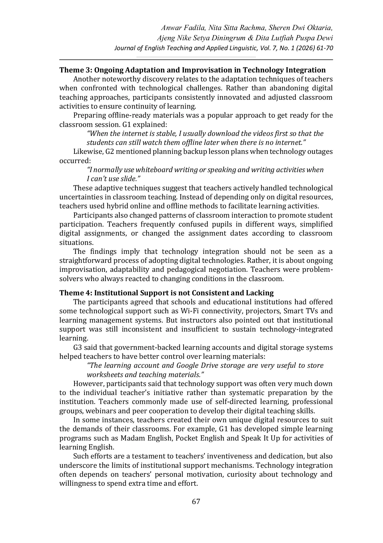 JURIS Beyond Digital Adoption A Thematic Analysis of EFL Teachers Challenges in Technology Integration