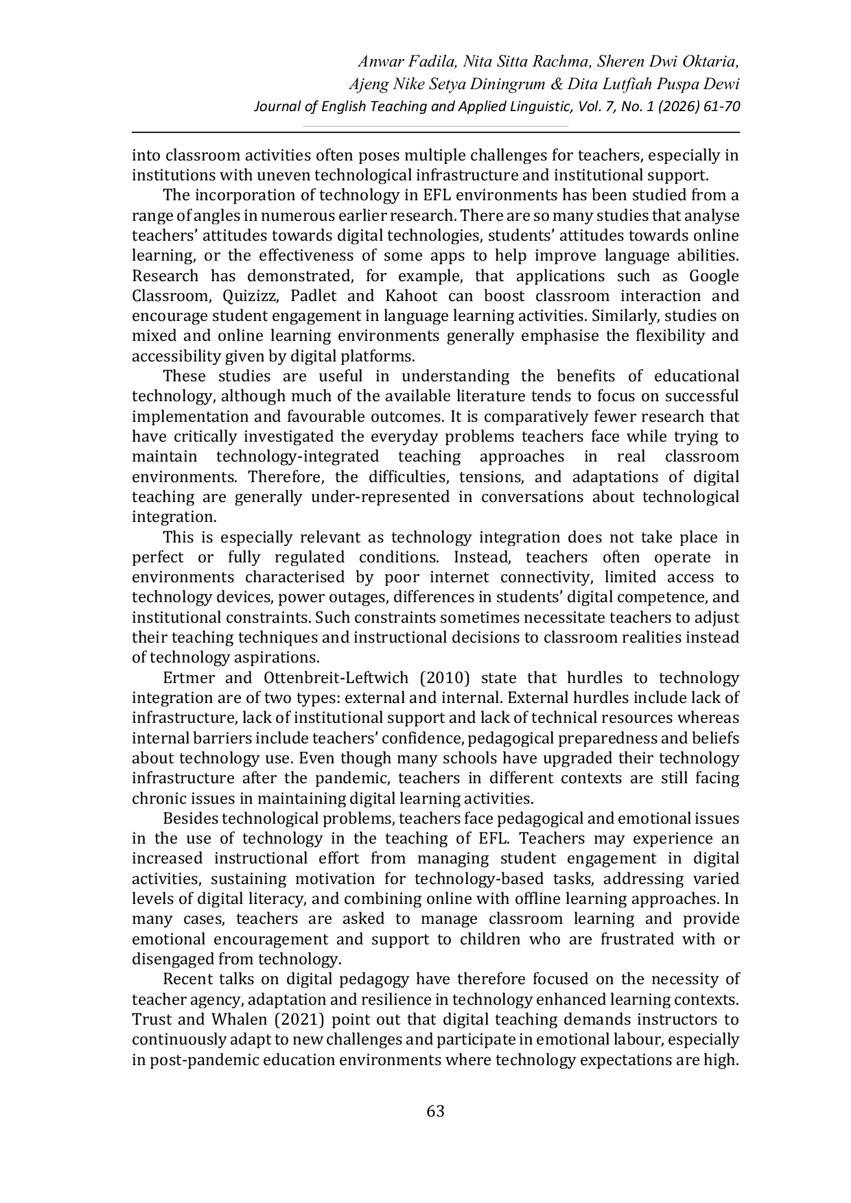 JURIS Beyond Digital Adoption A Thematic Analysis of EFL Teachers Challenges in Technology Integration