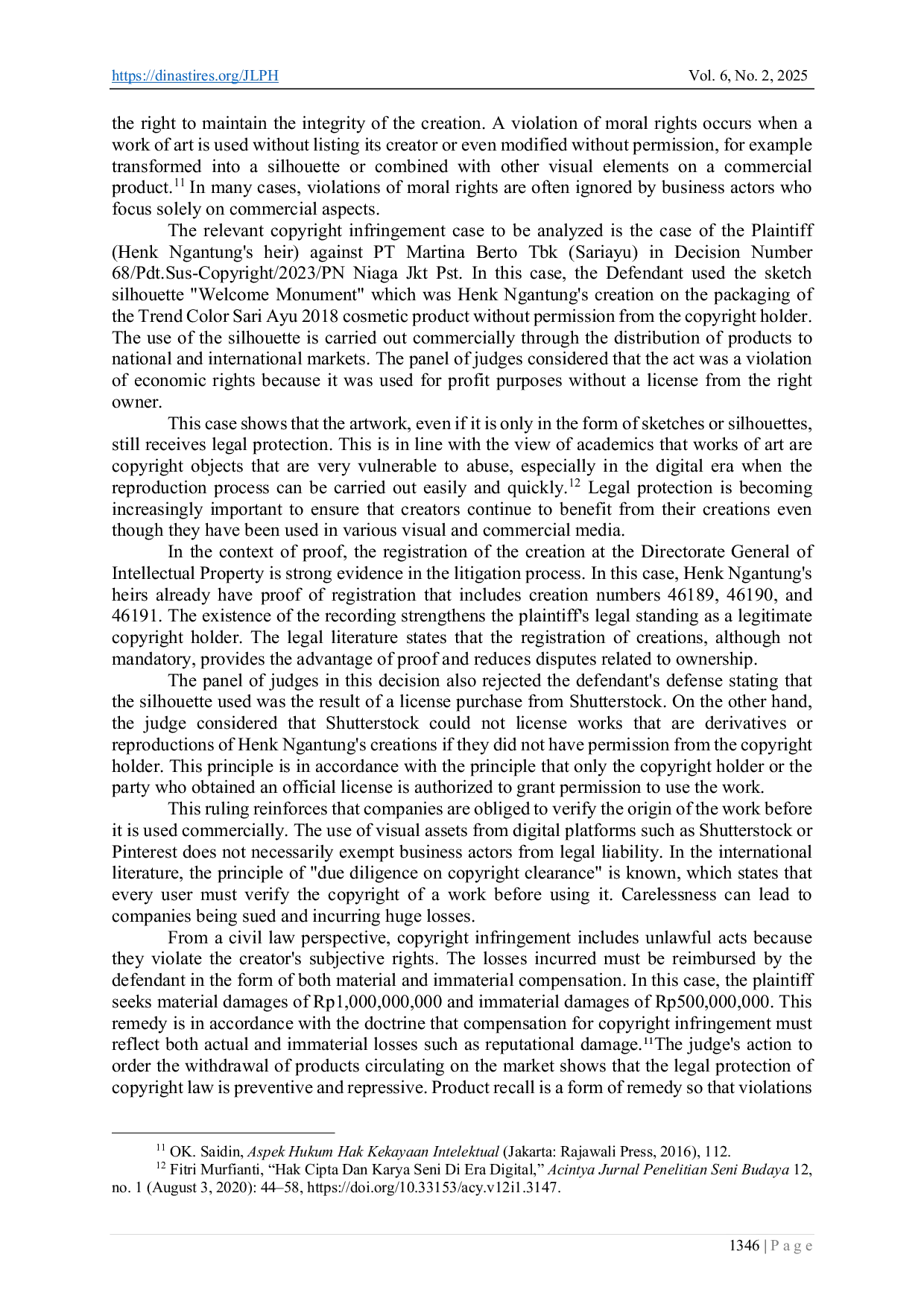 JURIS Copyright Law Protection Against Unauthorized Use of Artwork In Commercial Products