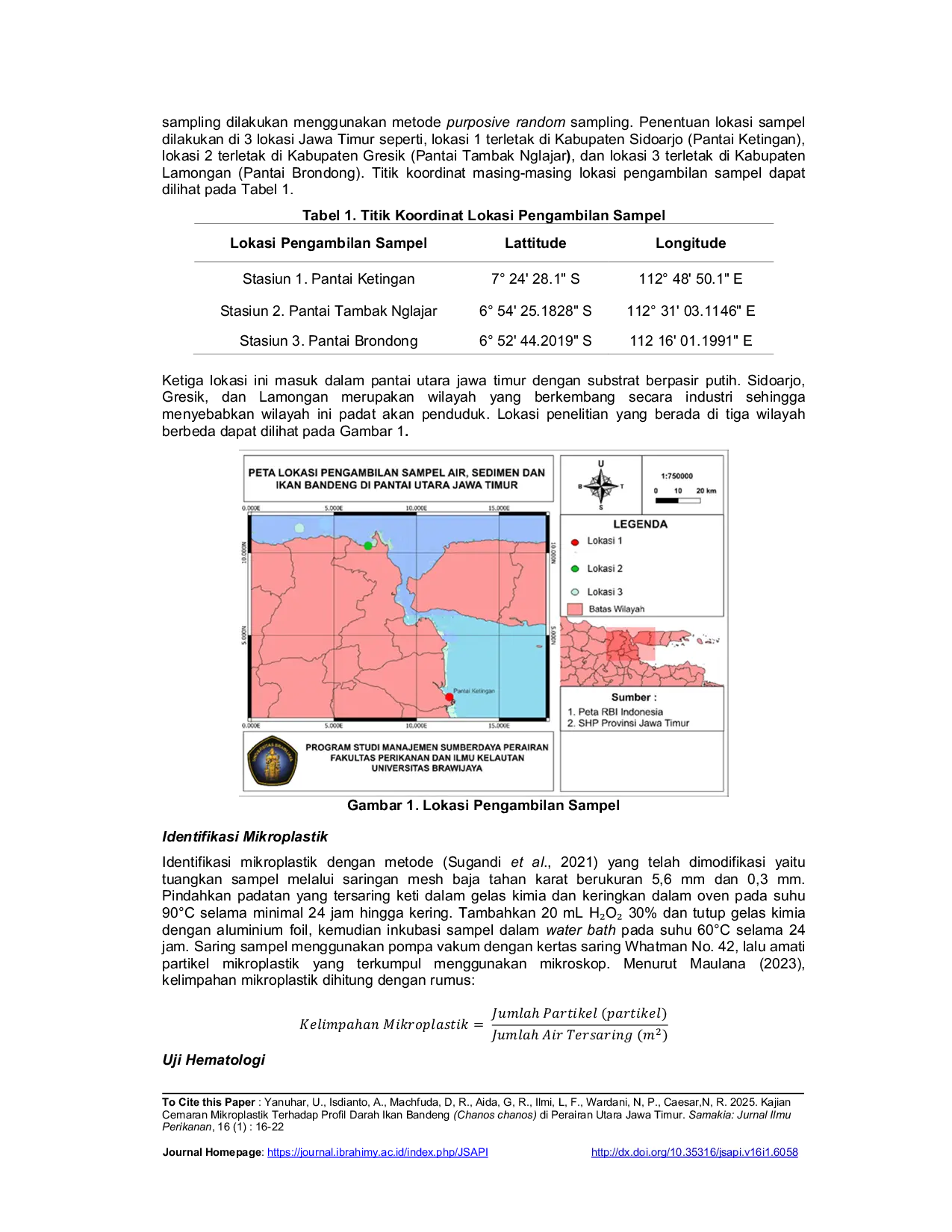 JURIS Kajian Cemaran Mikroplastik Terhadap Profil Darah Ikan Bandeng Chanos chanos di Perairan Utara Jawa Timur