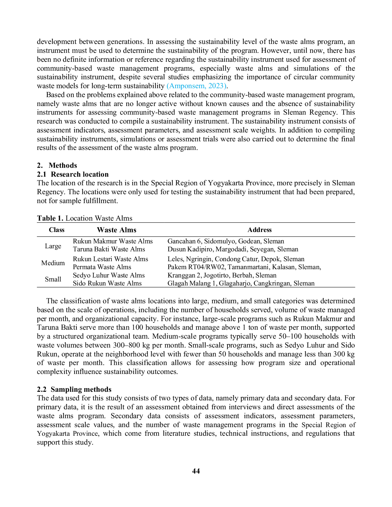JURIS Development of Sustainability Instruments for Waste Alms Program Sedekah Sampah for Community Based Solid Waste Management in Sleman Regency Yogyakarta