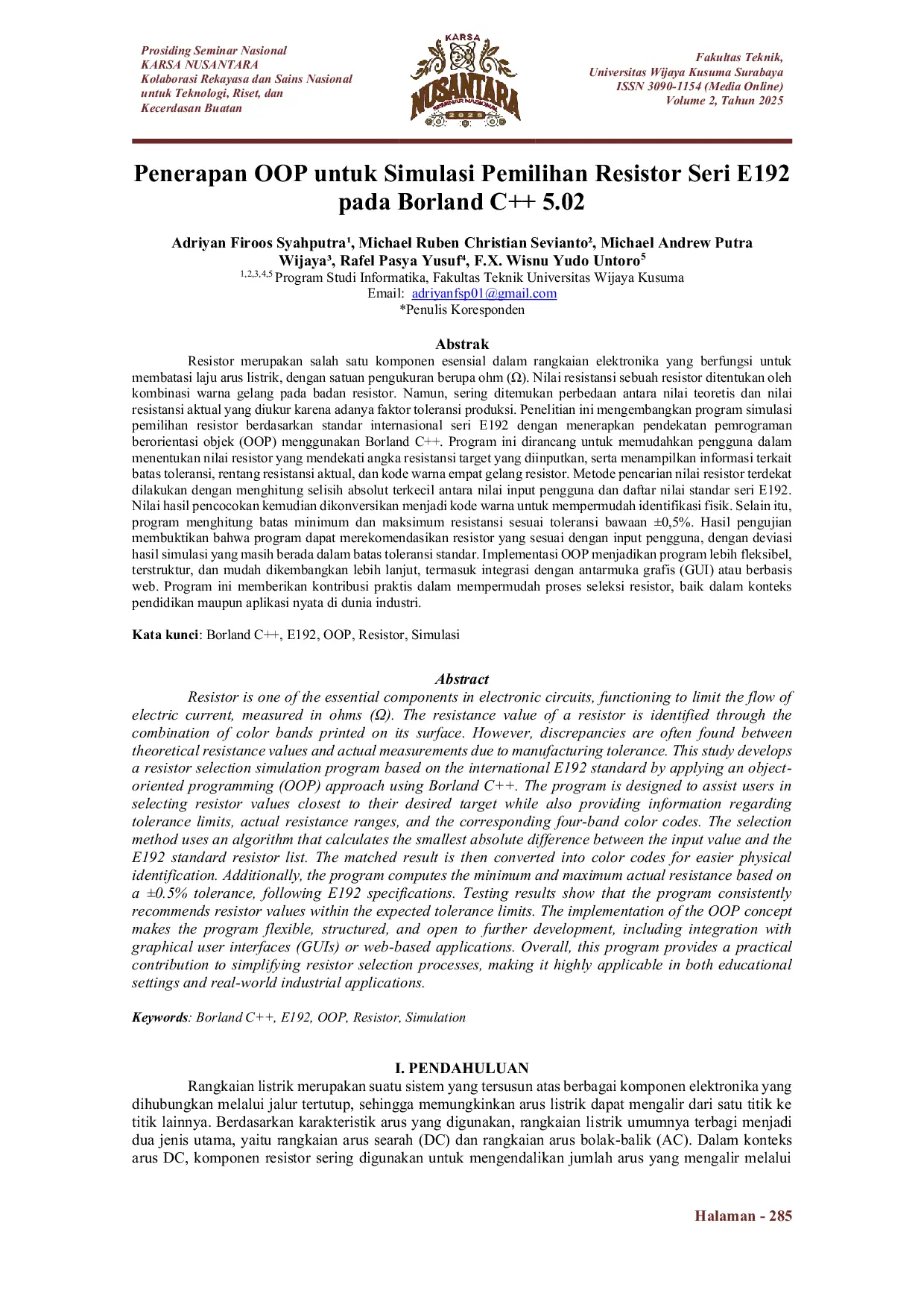 JURIS Penerapan OOP untuk Simulasi Pemilihan Resistor Seri E192 pada Borland C 5 02