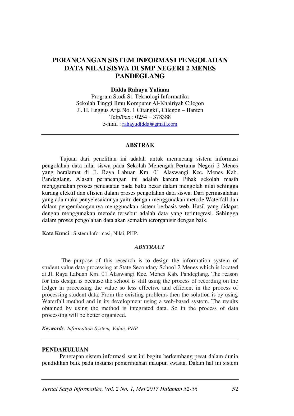 juris Perancangan Sistem Informasi Pengolahan Data Nilai Siswa Di Smp Negeri 2 Menes Pandeglang