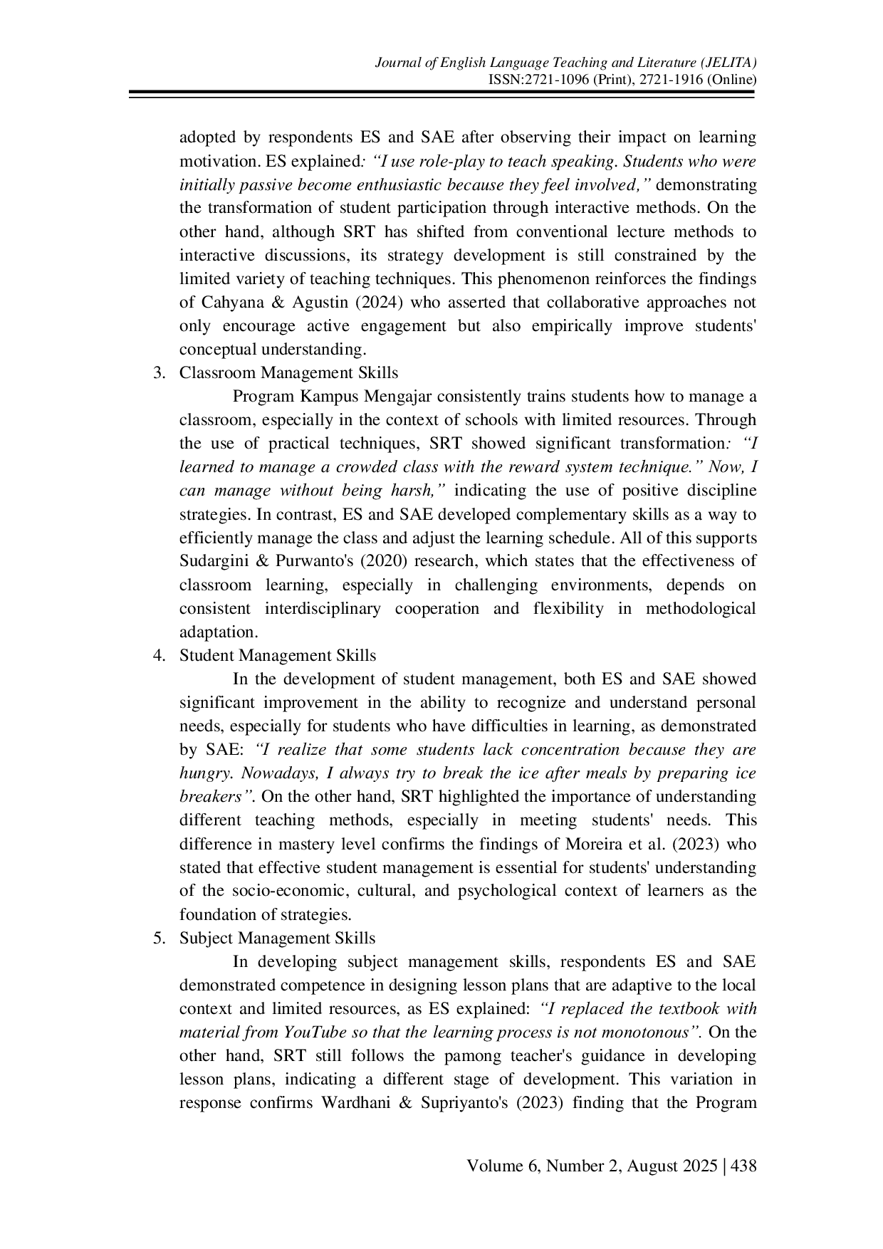 JURIS EFL Pre Service Teachers Perception in the Implementation of the Program Kampus Mengajar toward The Pedagogical Competence