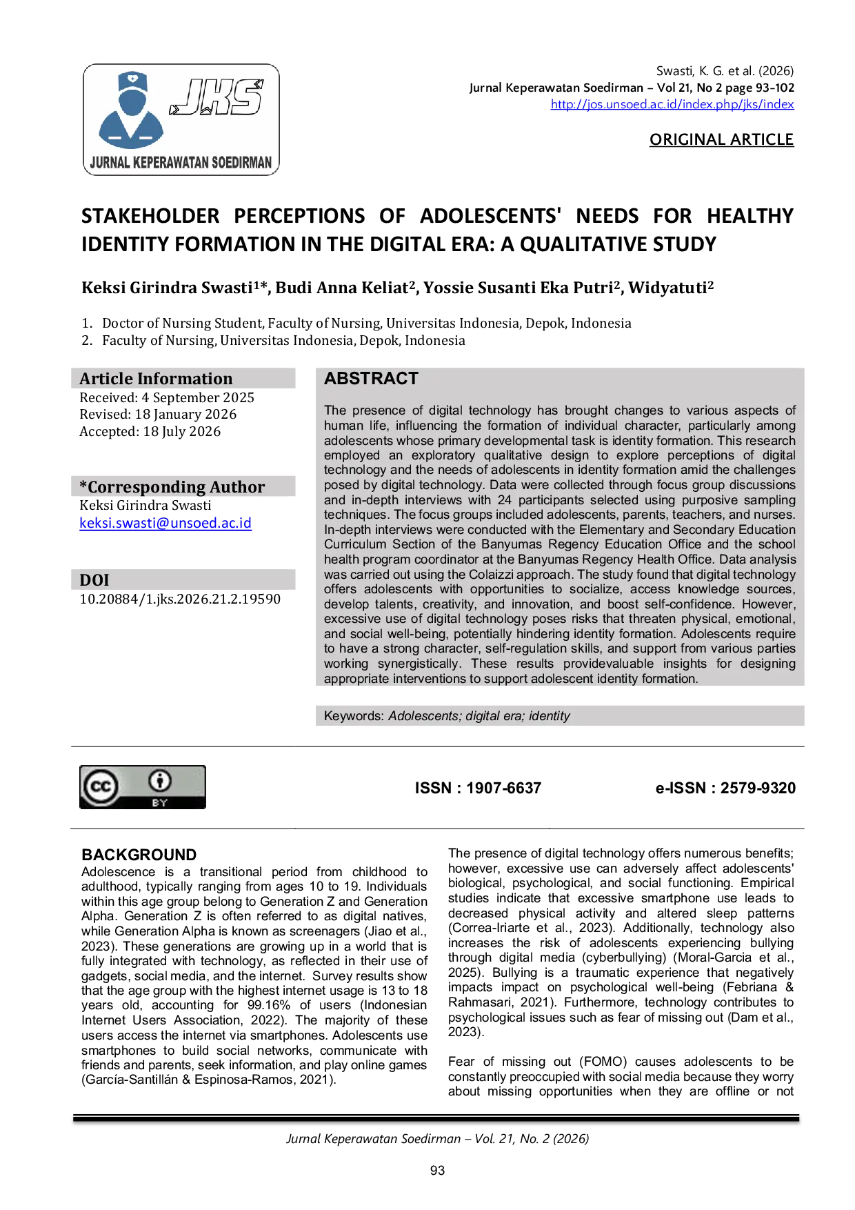 JURIS Stakeholder Perceptions of Adolescents needs for Healthy Identity Formation in the Digital Era A Qualitative Study