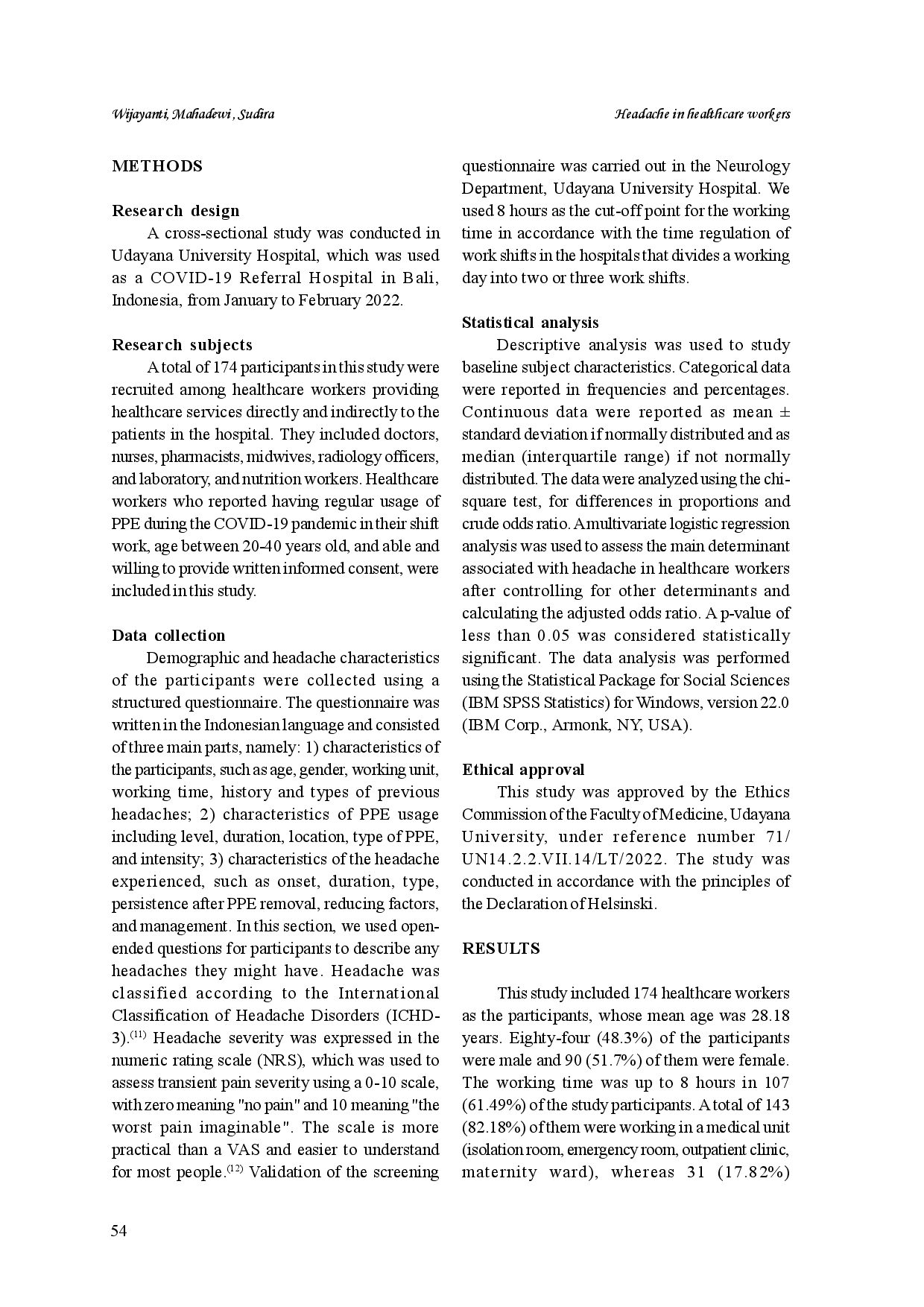 juris Headache in healthcare workers related to personal protective equipment use in COVID 19 referral hospital