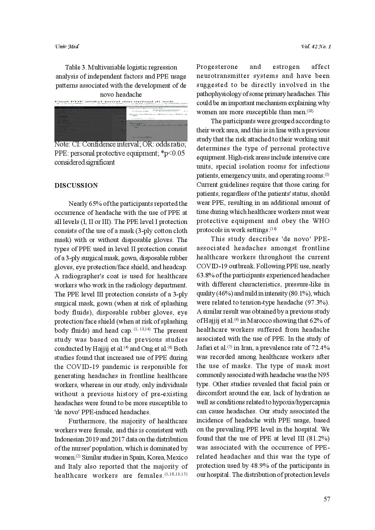 juris Headache in healthcare workers related to personal protective equipment use in COVID 19 referral hospital