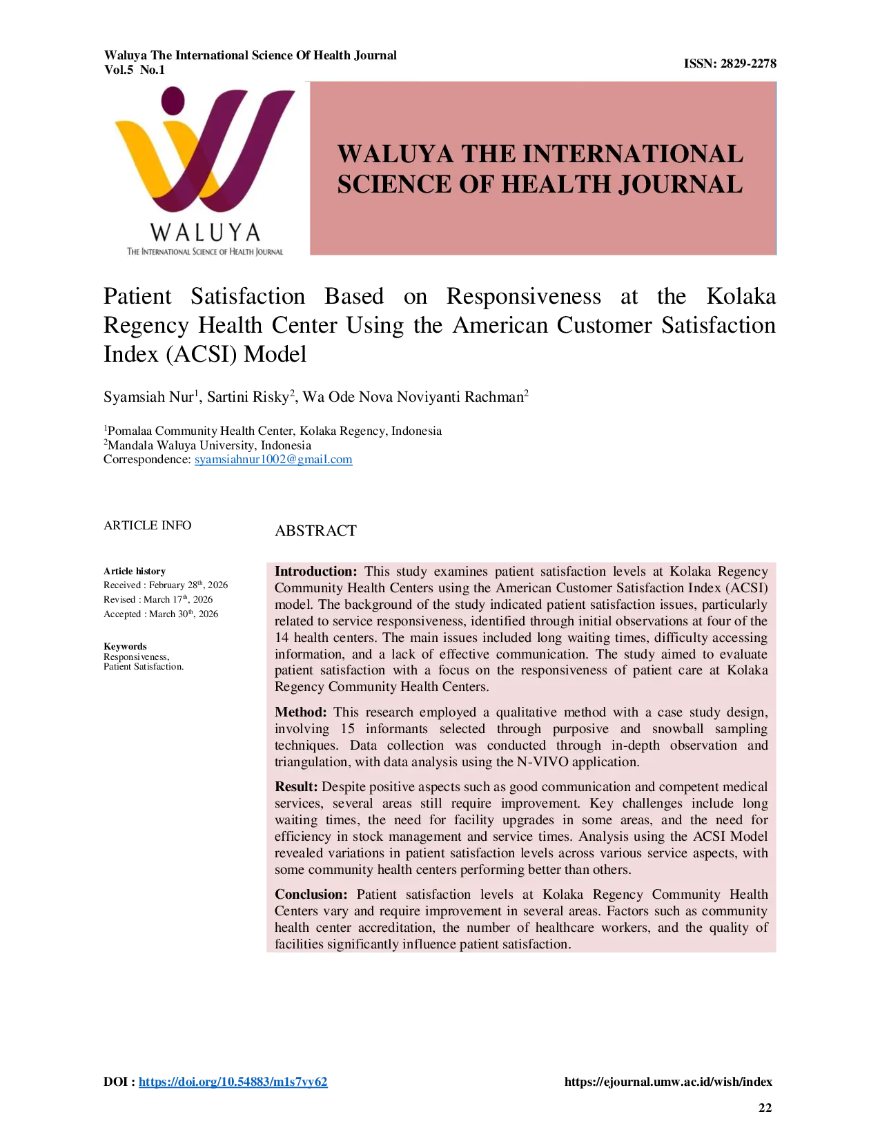 JURIS Patient Satisfaction Based on Responsiveness at the Kolaka Regency Health Center Using the American Customer Satisfaction Index ACSI Model